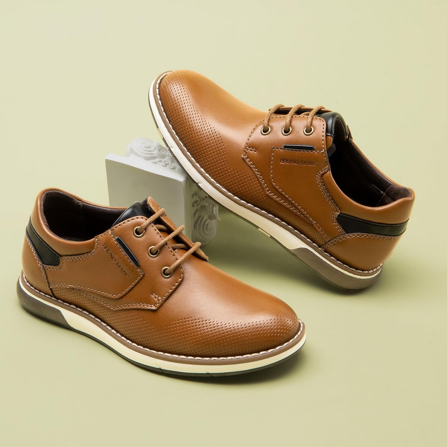 image:imageBruno Marc Boys Casual Dress Oxford Sneaker Vegan Leather Upper Breathable Lattice SlipResistant Outfit For Daily Wear Award Ceremonies Formal GatheringsBrown