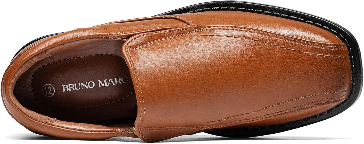 image:imageBruno Marc Boys Dress Shoes Slip on Loafers Classic Square Toe Comfortable Support Formal Church Wedding Party Family CelebrationBrown