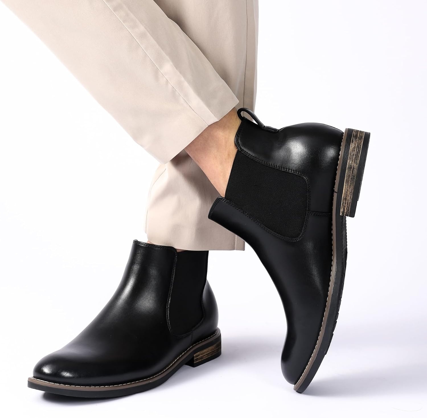 image:imageBruno Marc Mens Classic Chelsea Ankle Dress Boots CreaseResistant Soft Upper Cushioned PU Sponge InsoleTextured TPR Outsole for Men Smart Casual Occasions1black