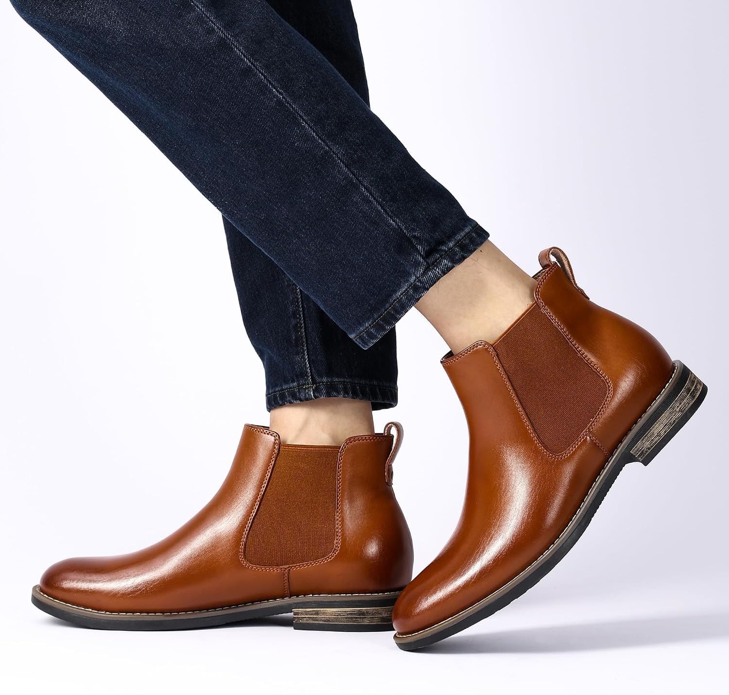 image:imageBruno Marc Mens Classic Chelsea Ankle Dress Boots CreaseResistant Soft Upper Cushioned PU Sponge InsoleTextured TPR Outsole for Men Smart Casual Occasions1brown