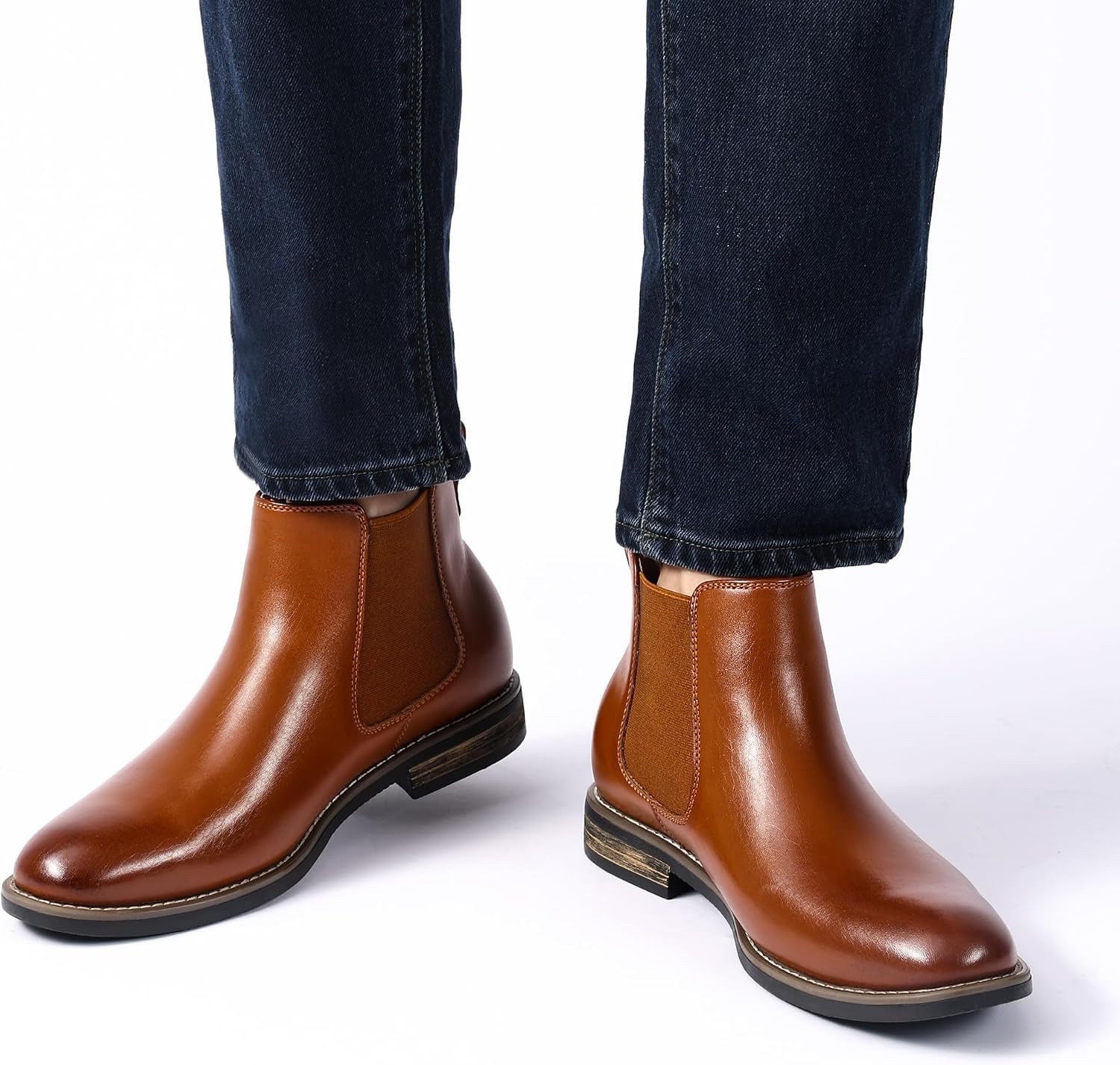 image:imageBruno Marc Mens Classic Chelsea Ankle Dress Boots CreaseResistant Soft Upper Cushioned PU Sponge InsoleTextured TPR Outsole for Men Smart Casual Occasions1brown