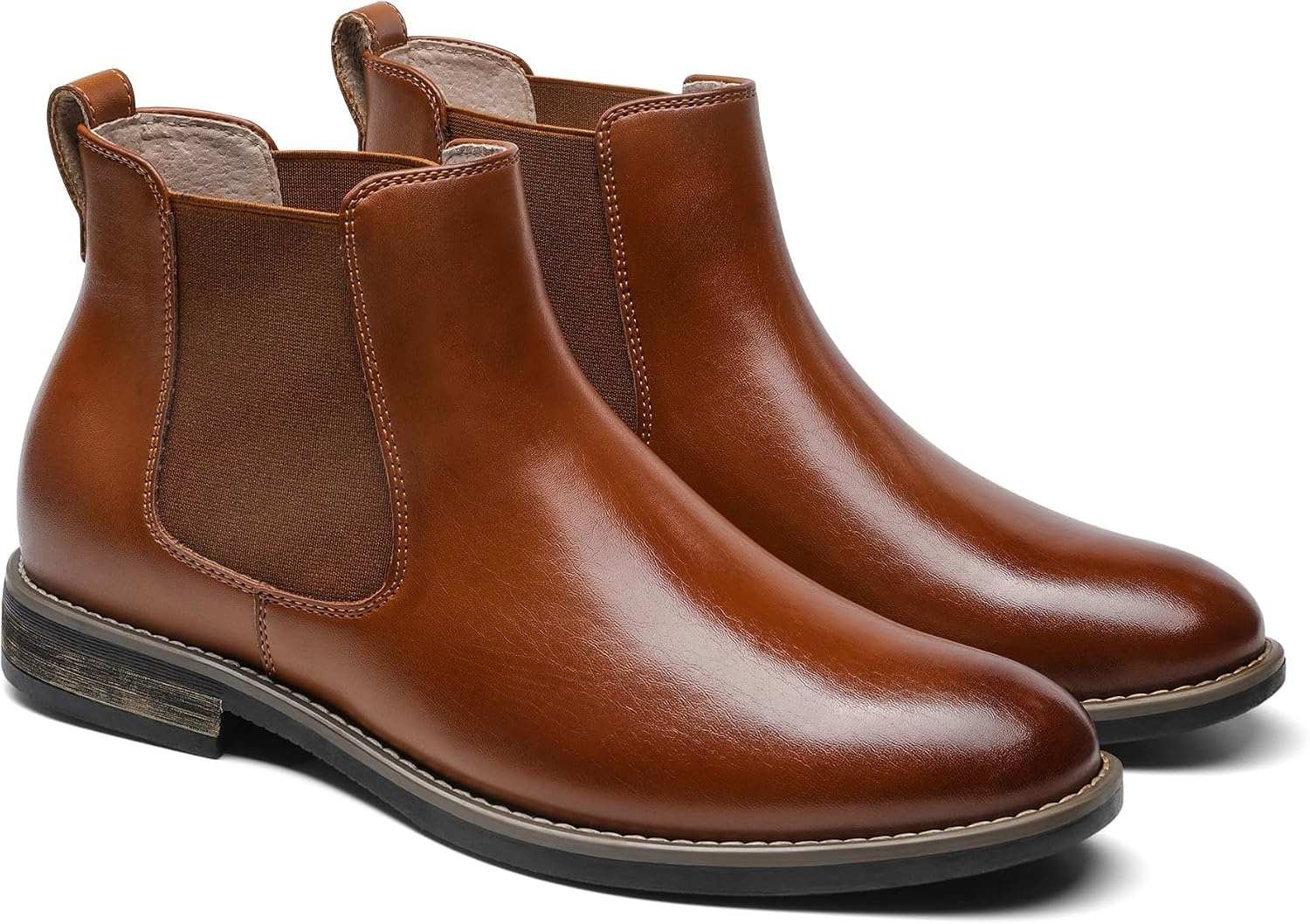 image:imageBruno Marc Mens Classic Chelsea Ankle Dress Boots CreaseResistant Soft Upper Cushioned PU Sponge InsoleTextured TPR Outsole for Men Smart Casual Occasions1brown