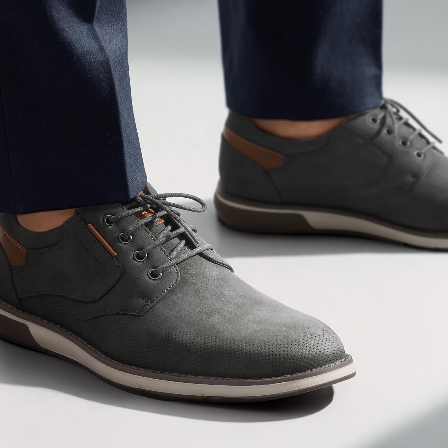image:imageBruno Marc Mens Dress Oxfords Casual Derby Sneakers Breathable Perforated Synthetic Leather Cushioned Insole Shockabsorbent Outfit Fit Boardrooms Bars Daily Wear amp EventsGrey