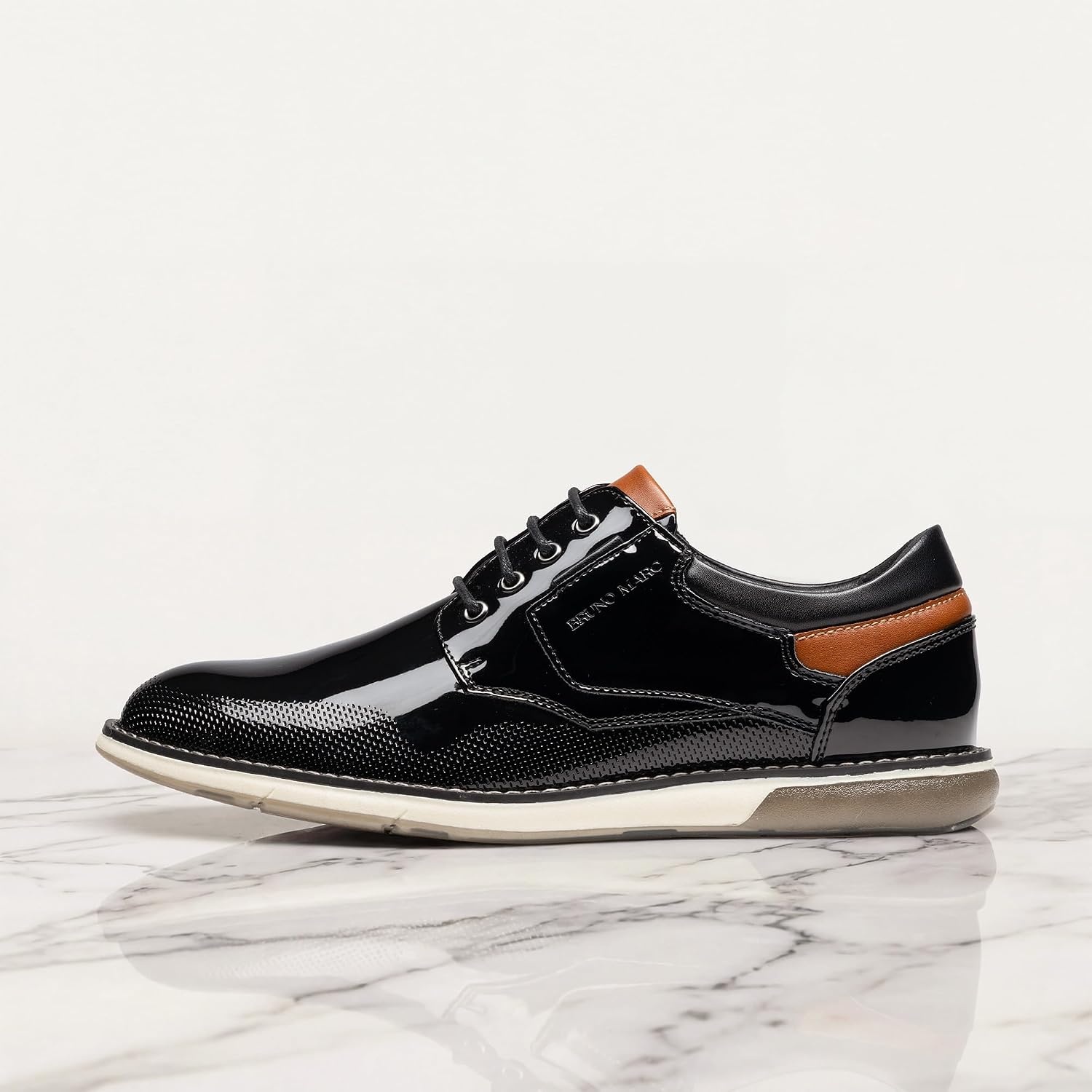 image:imageBruno Marc Mens Dress Oxfords Casual Derby Sneakers Breathable Perforated Synthetic Leather Cushioned Insole Shockabsorbent Outfit Fit Boardrooms Bars Daily Wear amp EventsBlackpat