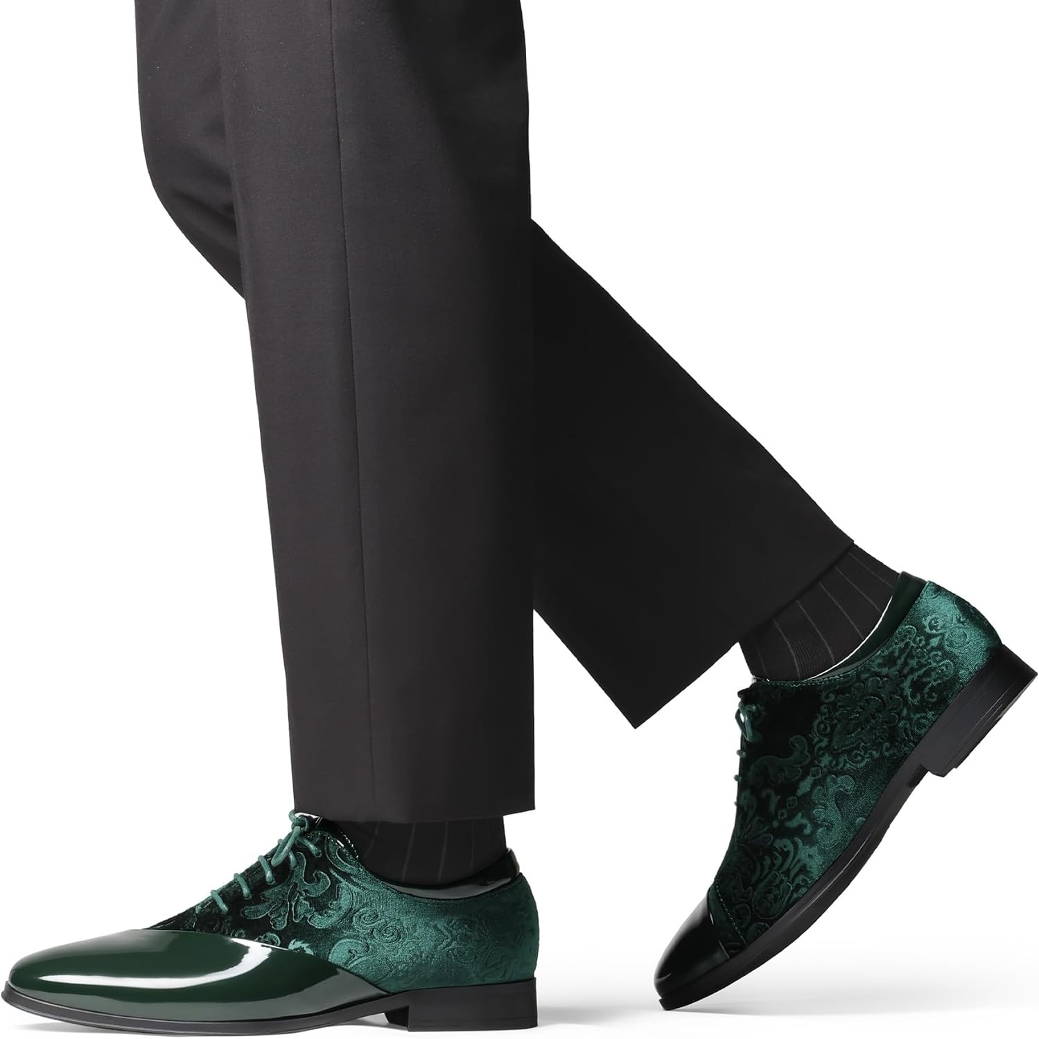 image:imageBruno Marc Mens Dress Tuxedo Patent Formal Oxford Business Classic Patent Velvet Laceup Formal Caden Oxford Shoes high craftsmanship Supportive StepsDark Green