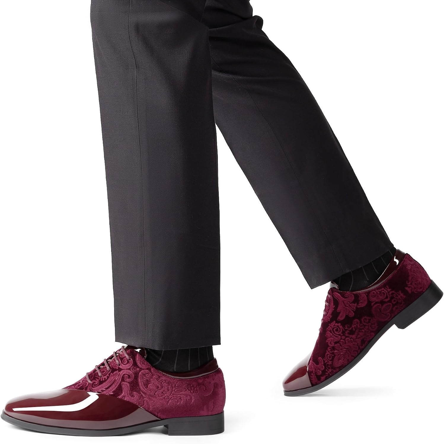 image:imageBruno Marc Mens Dress Tuxedo Patent Formal Oxford Business Classic Patent Velvet Laceup Formal Caden Oxford Shoes high craftsmanship Supportive StepsDark Red