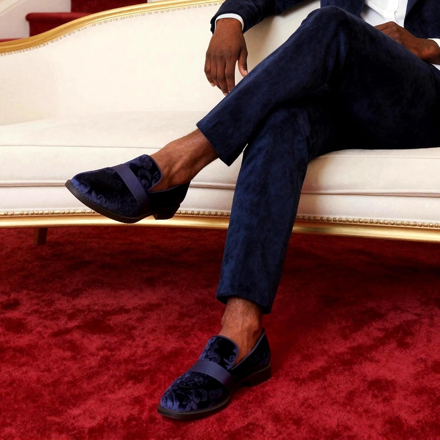 image:imageBruno Marc Mens Dress Tuxedo Shoes Slipon Loafers Patent Leather Velvet Wedding Prom Party Banquet Daily Formal OfficeBlue