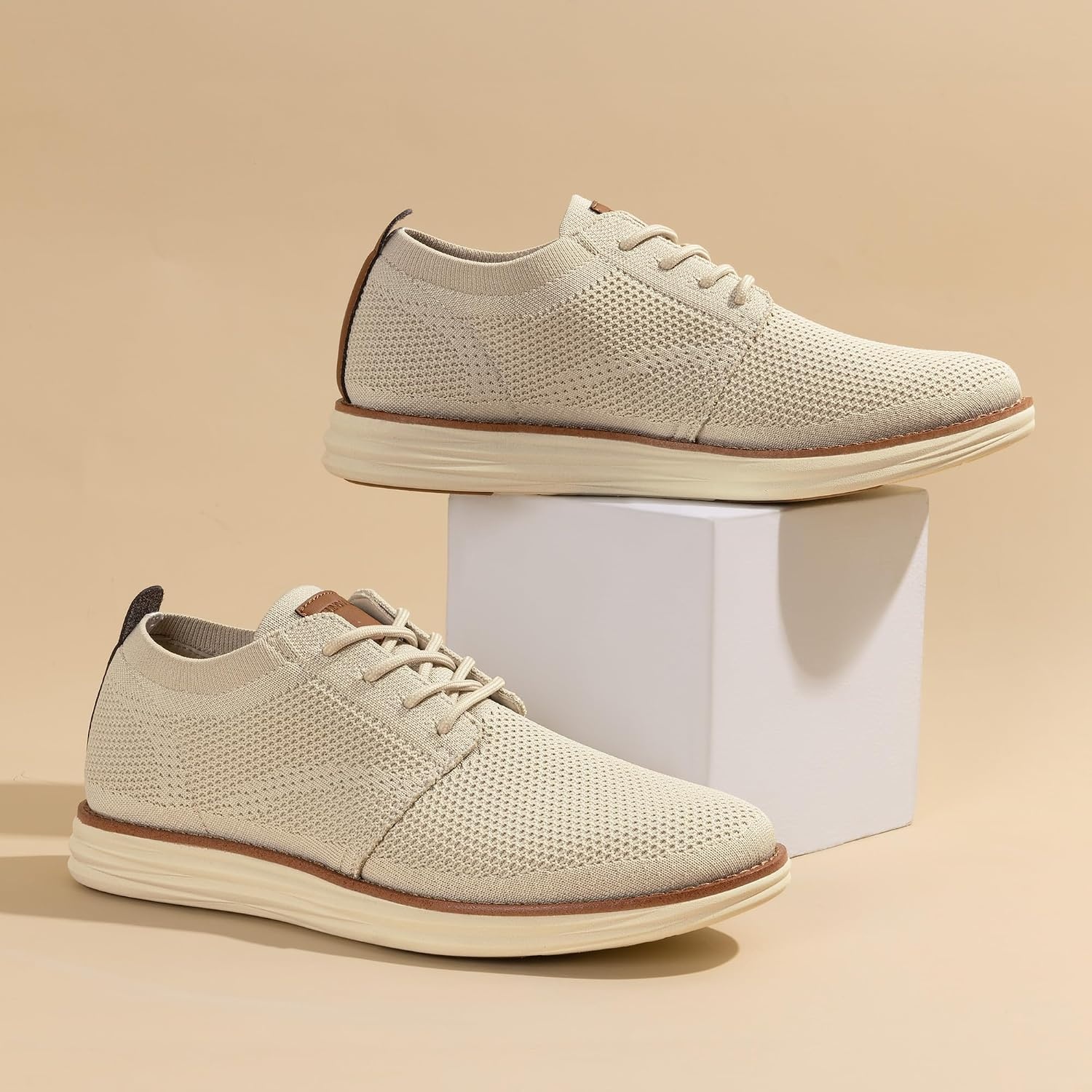 image:imageBruno Marc Mens KnitFlex Breeze Casual Dress Sneakers Breathable Lightweight Mesh LaceUp Derby Walking Shoes for Work amp WeekendApricot