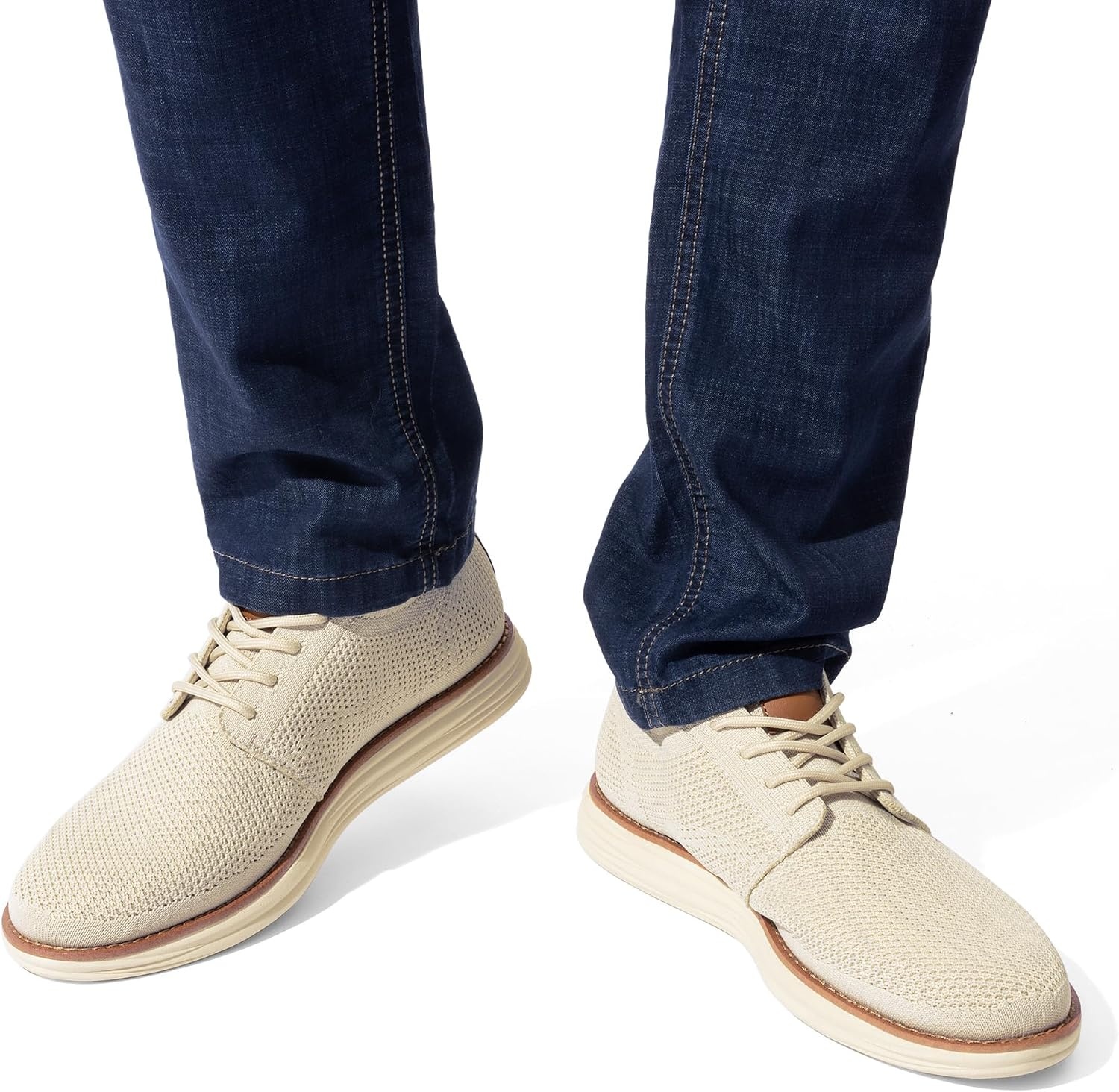 image:imageBruno Marc Mens KnitFlex Breeze Casual Dress Sneakers Breathable Lightweight Mesh LaceUp Derby Walking Shoes for Work amp WeekendApricot