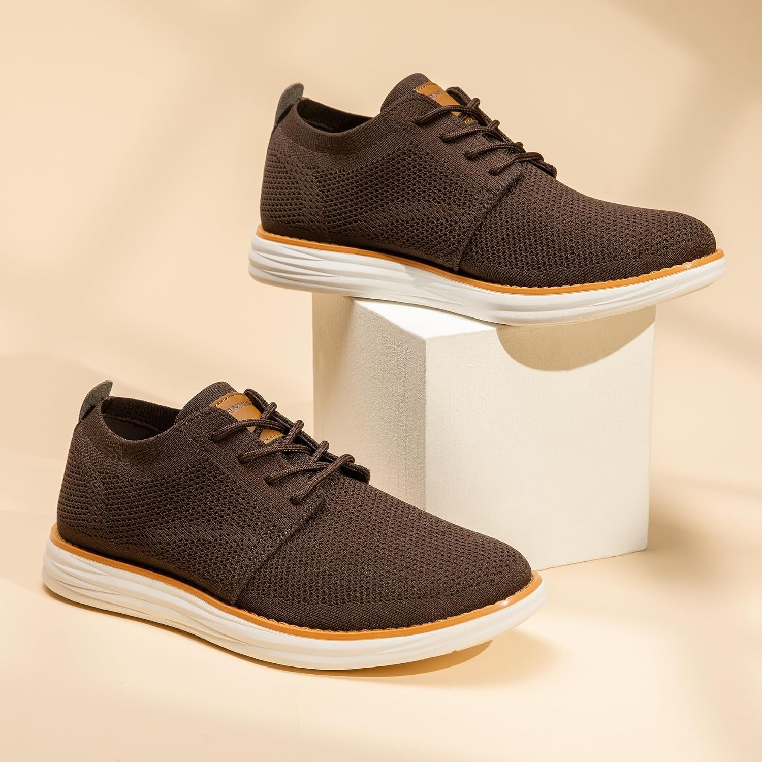 image:imageBruno Marc Mens KnitFlex Breeze Casual Dress Sneakers Breathable Lightweight Mesh LaceUp Derby Walking Shoes for Work amp WeekendBrown