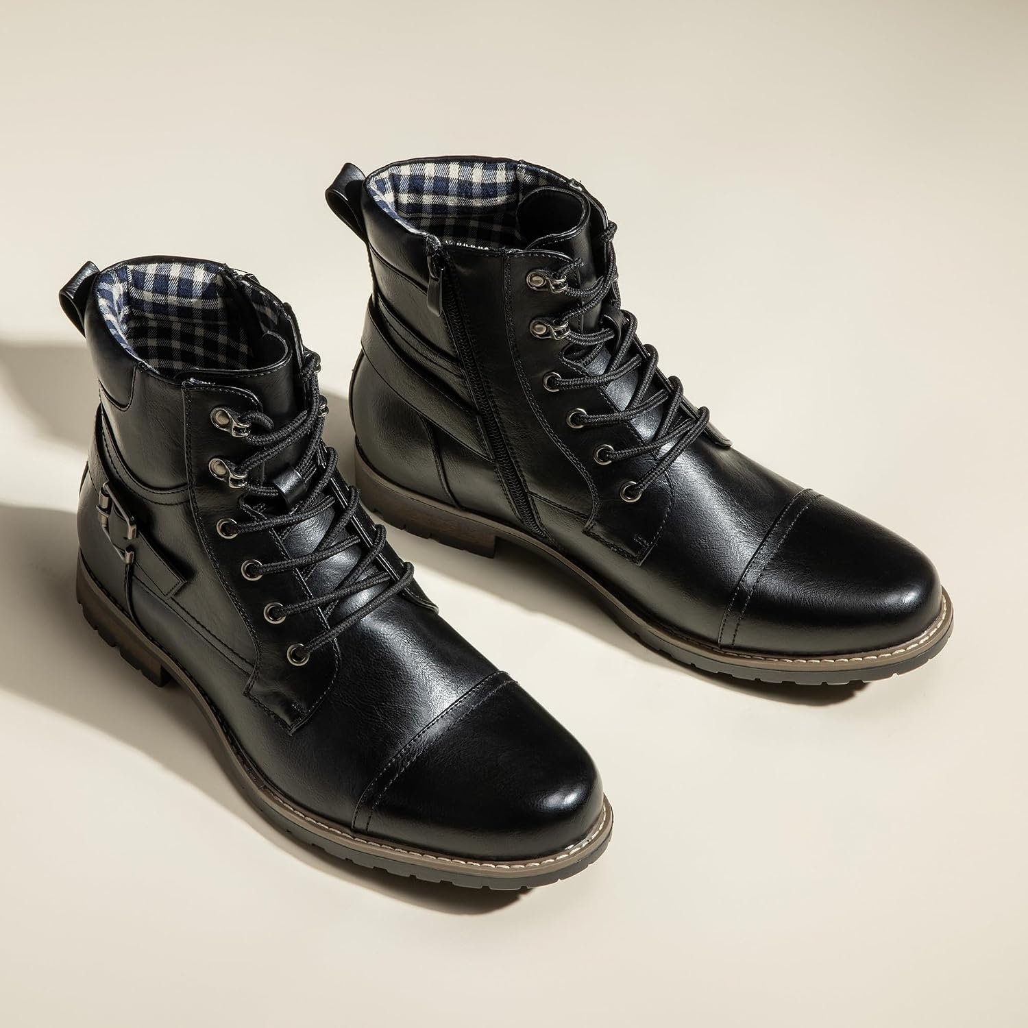 image:imageBruno Marc Mens Motorcycle Combat Boots Side Zipper Design05 Inch Platform Flexible Combat Boots for Commuting Motorcycle Riding amp Office WearBlack
