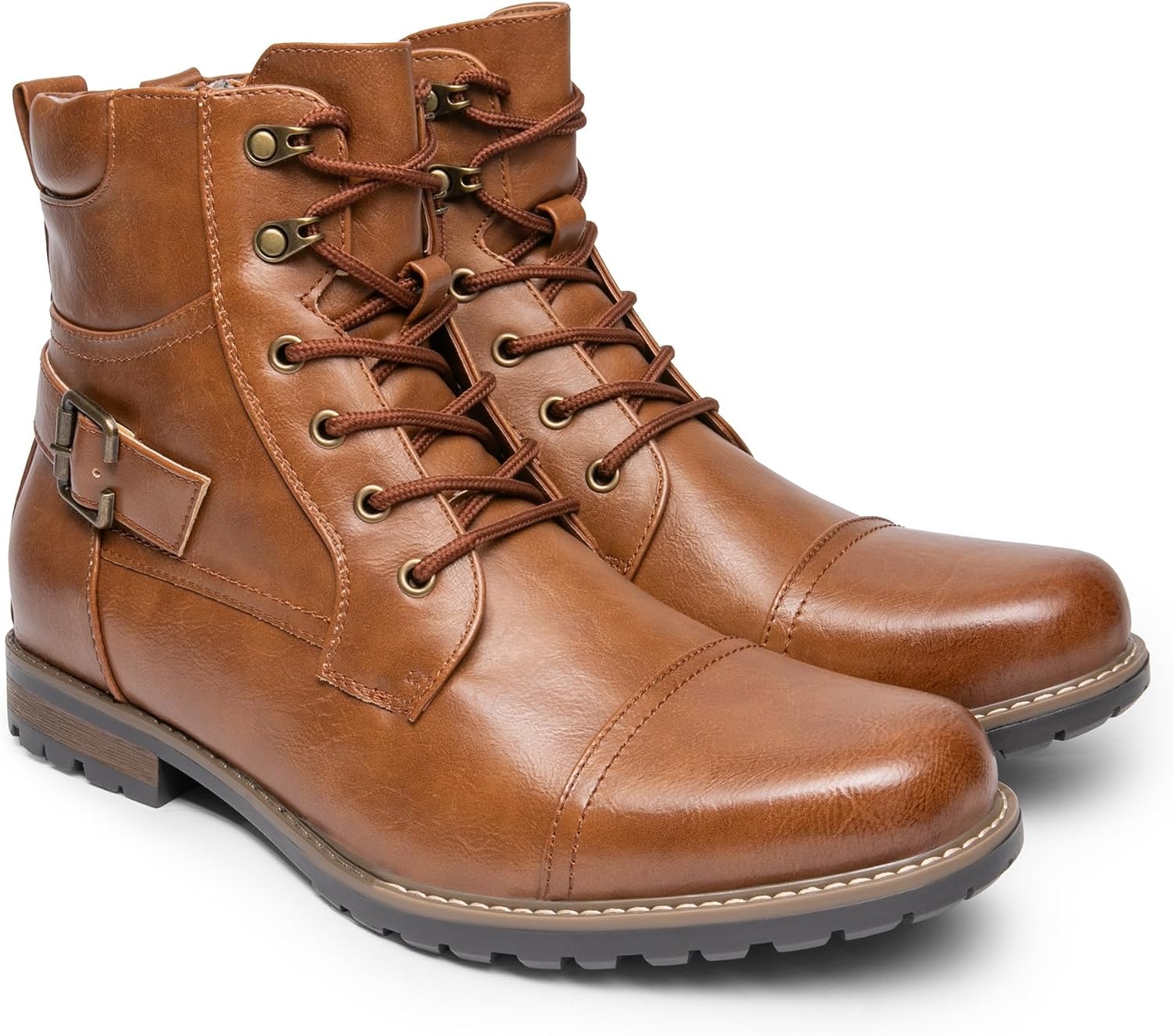 image:imageBruno Marc Mens Motorcycle Combat Boots Side Zipper Design05 Inch Platform Flexible Combat Boots for Commuting Motorcycle Riding amp Office WearBrown