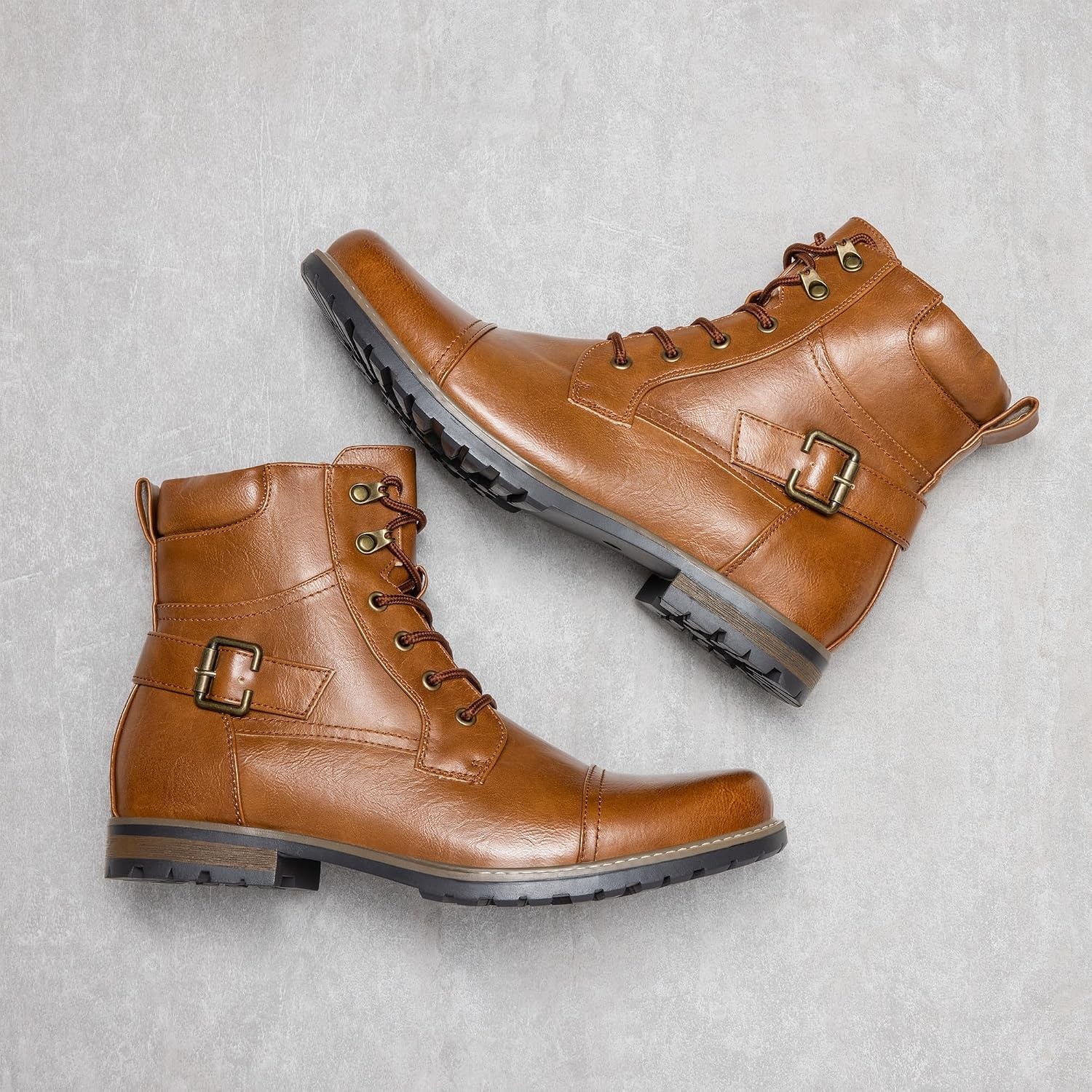image:imageBruno Marc Mens Motorcycle Combat Boots Side Zipper Design05 Inch Platform Flexible Combat Boots for Commuting Motorcycle Riding amp Office WearBrown