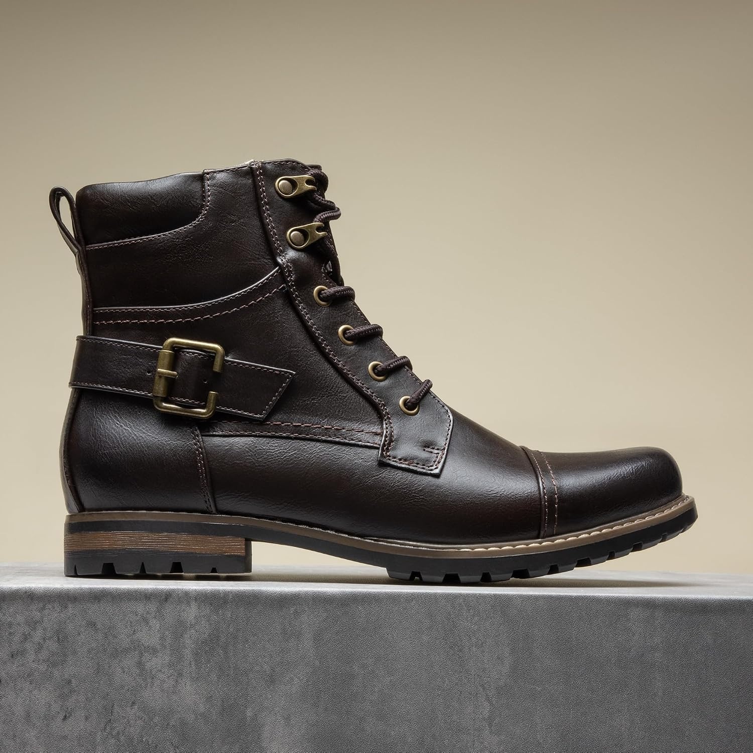 image:imageBruno Marc Mens Motorcycle Combat Boots Side Zipper Design05 Inch Platform Flexible Combat Boots for Commuting Motorcycle Riding amp Office WearDark Brown3