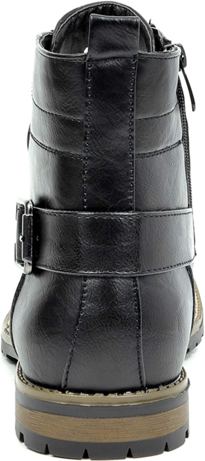 image:imageBruno Marc Mens Motorcycle Combat Boots Side Zipper Design05 Inch Platform Flexible Combat Boots for Commuting Motorcycle Riding amp Office WearPu Black