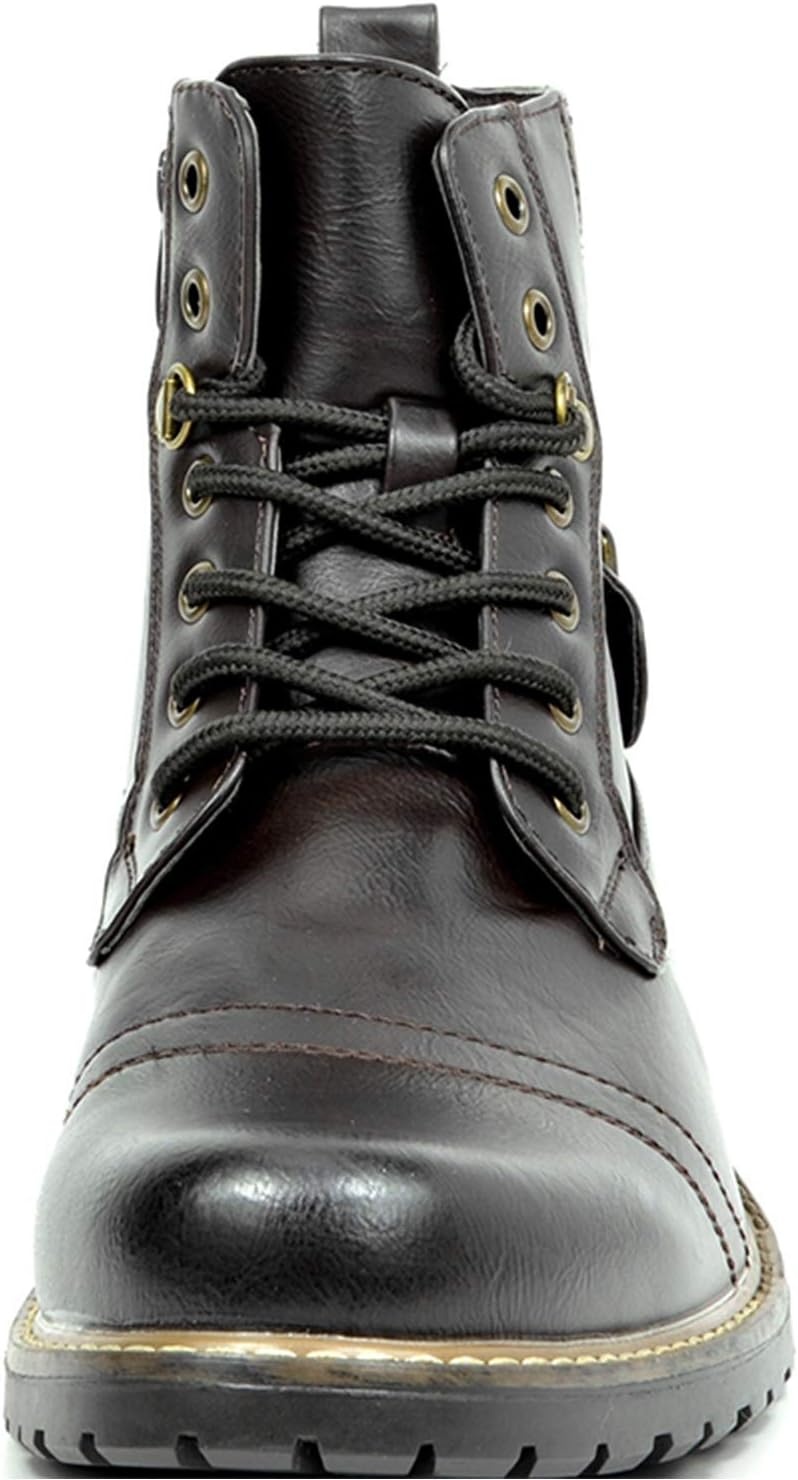 image:imageBruno Marc Mens Motorcycle Combat Boots Side Zipper Design05 Inch Platform Flexible Combat Boots for Commuting Motorcycle Riding amp Office WearPu Dark Brown