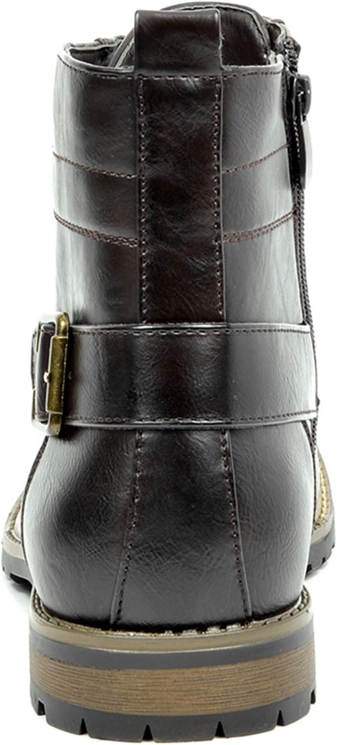 image:imageBruno Marc Mens Motorcycle Combat Boots Side Zipper Design05 Inch Platform Flexible Combat Boots for Commuting Motorcycle Riding amp Office WearPu Dark Brown