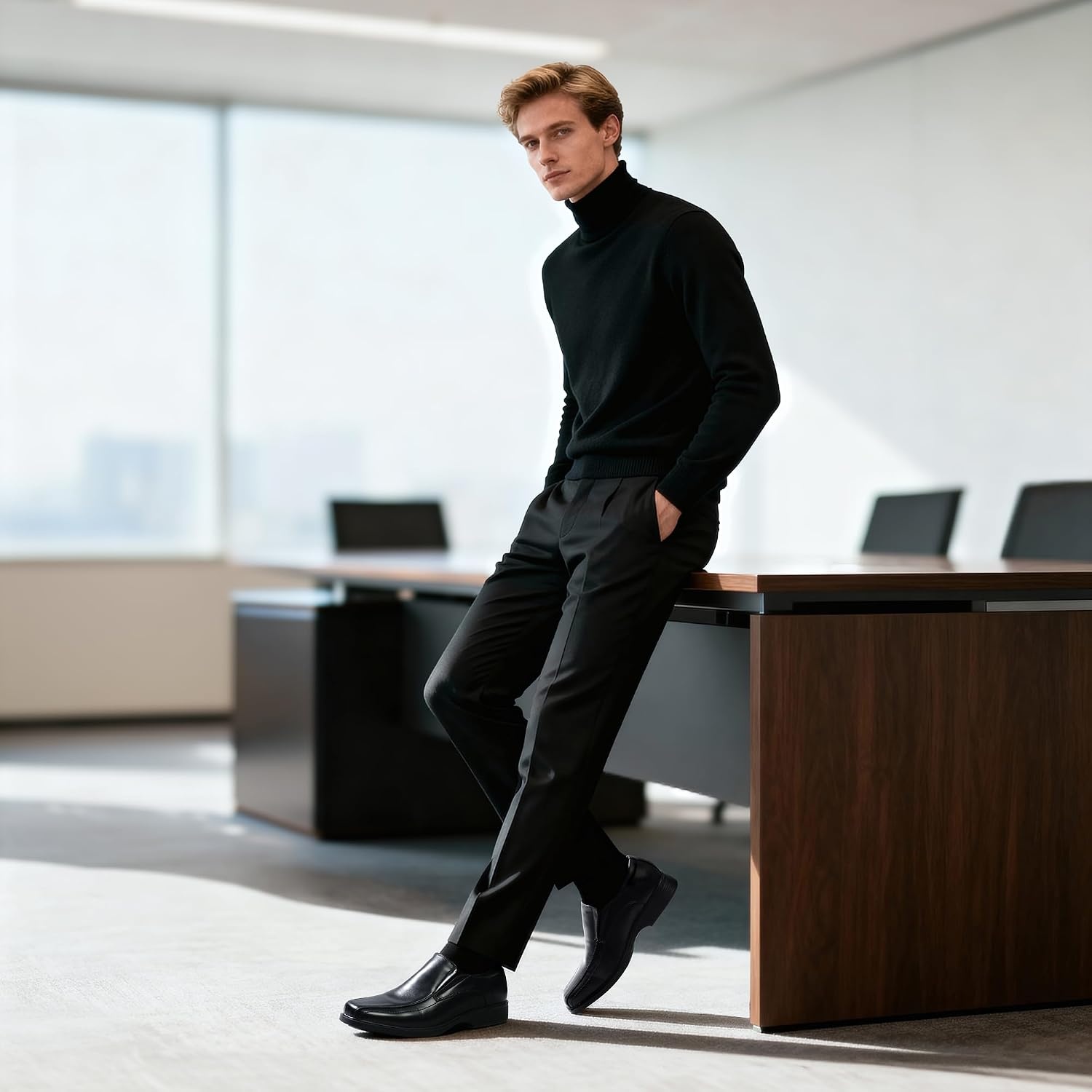 image:imageBruno Marc Mens Square Toe Dress Loafers Shoes Classic Formal Slip Ons Wide Fit Business Formal Office Wedding Church Daily5black