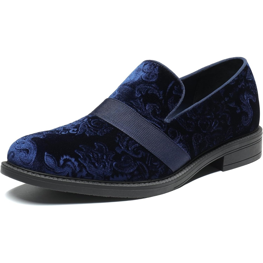 image:imageBruno Marc Mens Dress Tuxedo Shoes Slipon Loafers Patent Leather Velvet Wedding Prom Party Banquet Daily Formal OfficeBlue