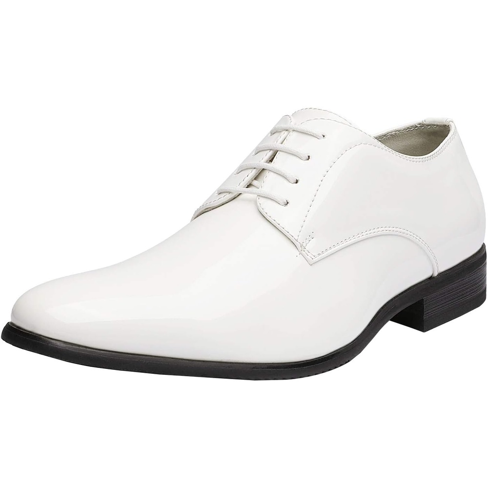 image:imageBruno Marc Mens Faux Patent Leather Tuxedo Dress Oxford Soft Lining Cushioned Insole Nonslip Outfit Ideal for Weddings Formal Events Pair with any Formal WearWhite