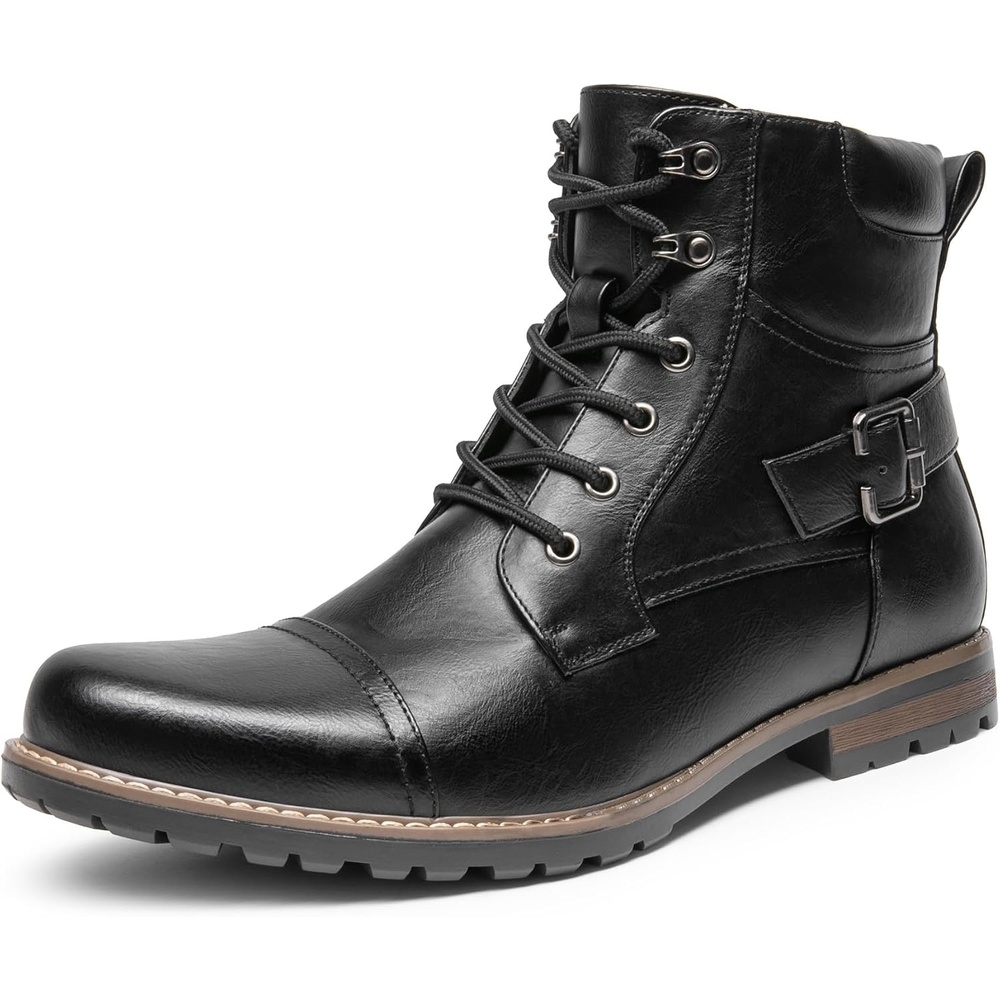 image:imageBruno Marc Mens Motorcycle Combat Boots Side Zipper Design05 Inch Platform Flexible Combat Boots for Commuting Motorcycle Riding amp Office WearBlack