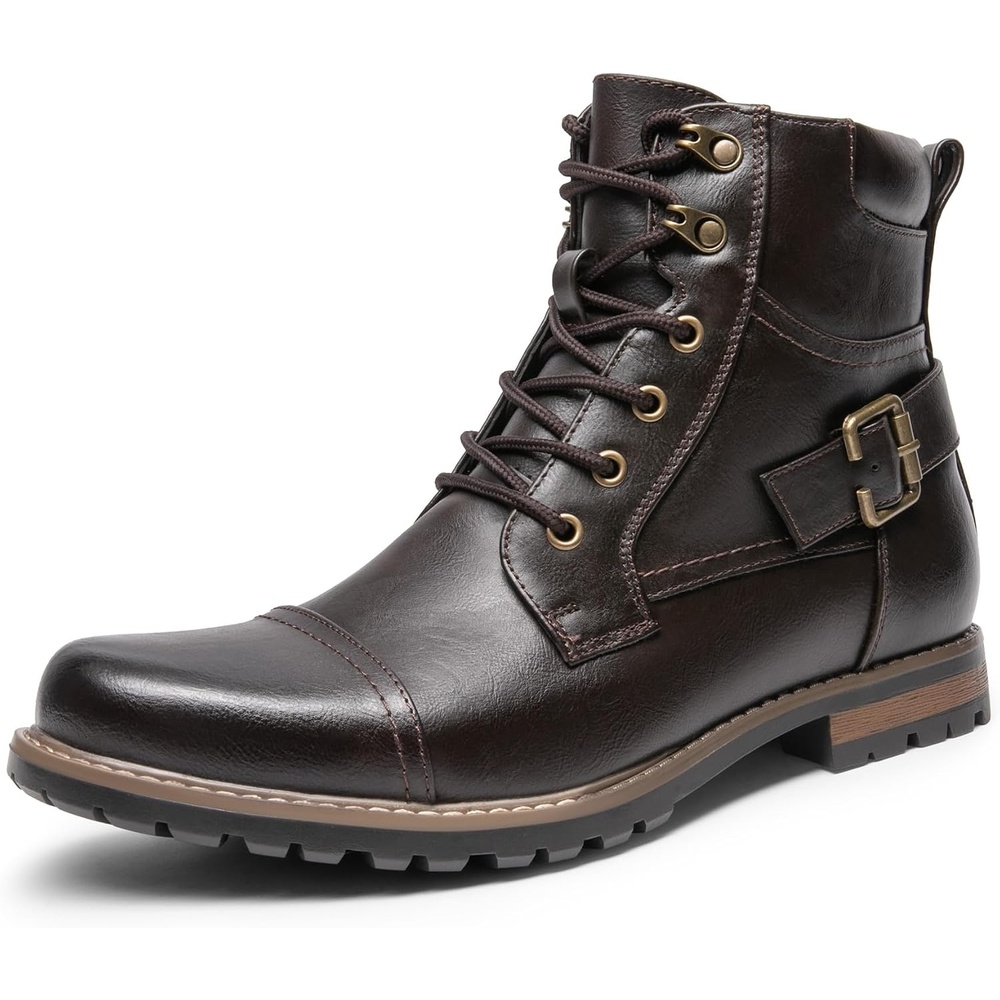 image:imageBruno Marc Mens Motorcycle Combat Boots Side Zipper Design05 Inch Platform Flexible Combat Boots for Commuting Motorcycle Riding amp Office WearDark Brown