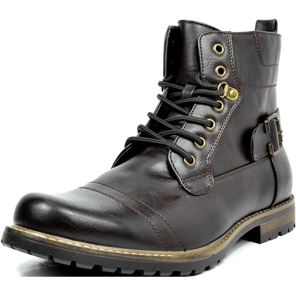 image:imageBruno Marc Mens Motorcycle Combat Boots  Side Zipper Design05 Inch Platform Flexible Combat Boots for Commuting Motorcycle Riding amp Office WearPu Dark Brown