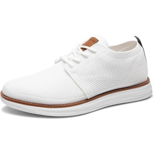 Bruno Marc Men’s KnitFlex Breeze Casual Dress Sneakers | Breathable Lightweight Mesh Lace-Up Derby Walking Shoes for Work & Weekend(White)