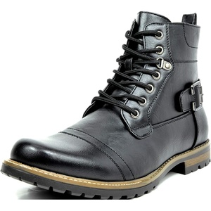 Bruno Marc Men’s Motorcycle Combat Boots | Side Zipper Design,0.5 Inch Platform, Flexible Combat Boots for Commuting, Motorcycle Riding & Office Wear(Pu Black)