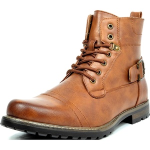 Bruno Marc Men’s Motorcycle Combat Boots | Side Zipper Design,0.5 Inch Platform, Flexible Combat Boots for Commuting, Motorcycle Riding & Office Wear(Pu Brown)