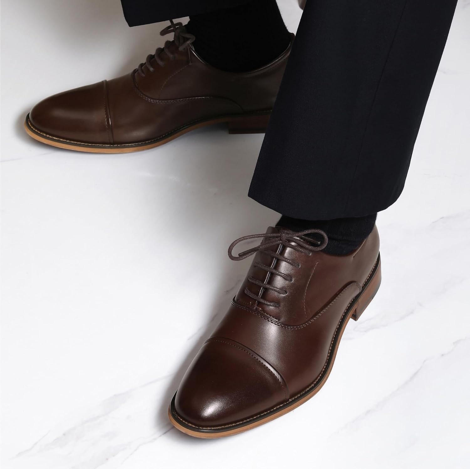 image:imageBruno Marc Mens CapToe Formal Dress Shoes Brogue Dress Padded Comfort NonSlip Stable Sole RegularWide Fit Ideal for Offices Weddings Parties amp Daily WearDark Brown
