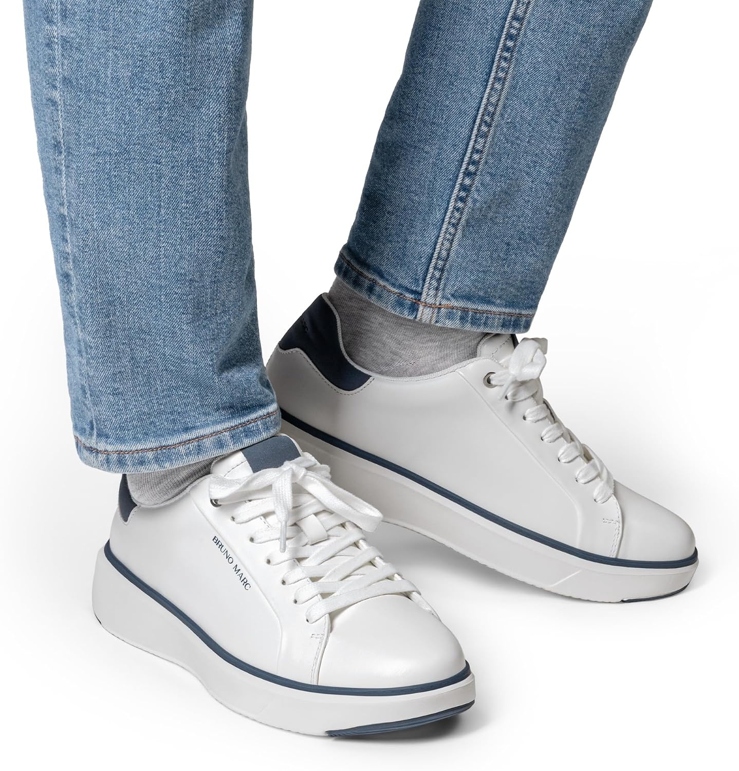 image:imageBruno Marc Mens Dress Fashion Sneakers Shoes Allday Comfort Lightweight Minimalist Thick Sole Platform Walking Shoes for Business Casual amp Everyday WearWhiteBlue