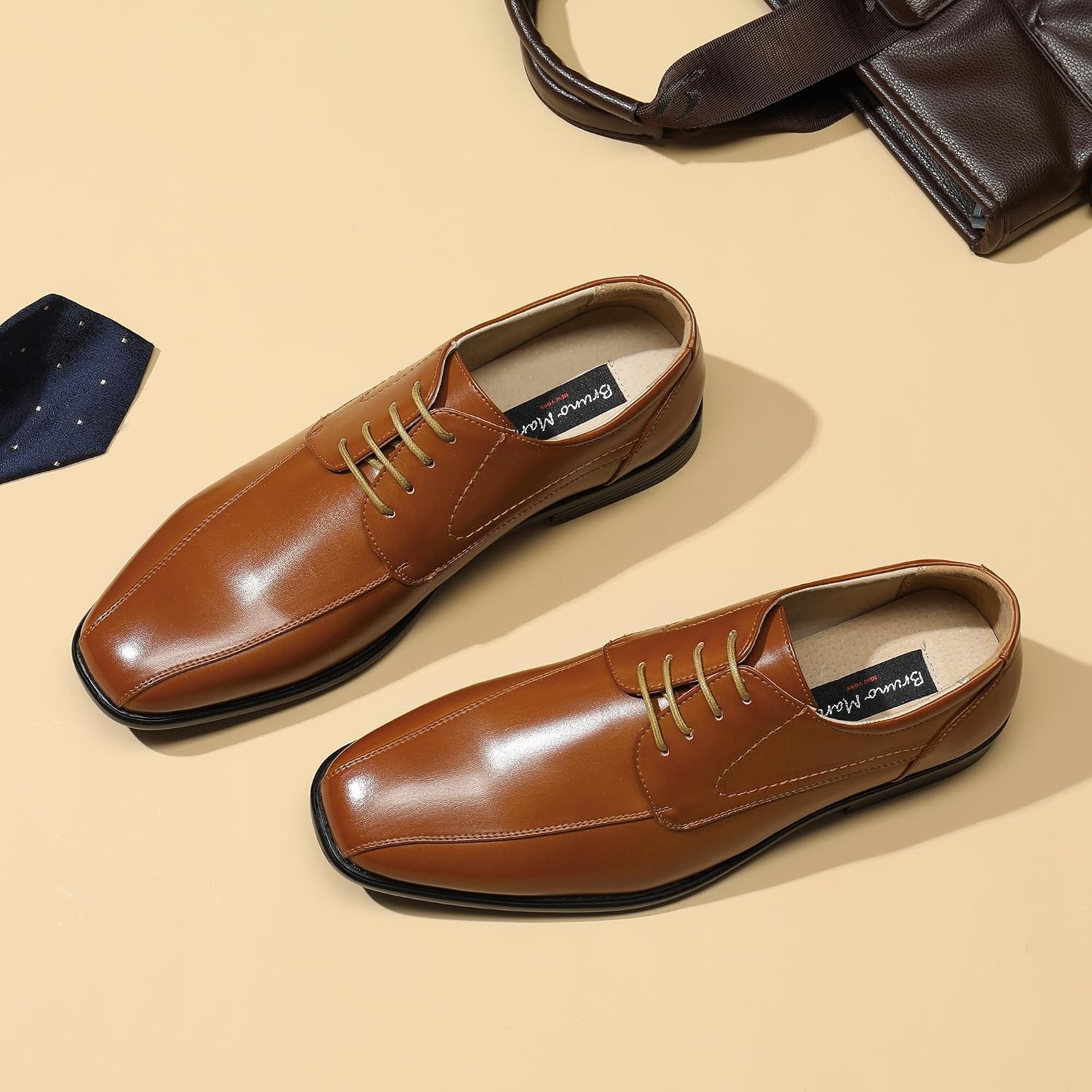 image:imageBruno Marc Mens Dress Formal Classic Laceup Oxfords Breathable Leather Lining Cushioned Insole Antislip Outsole Ideal for Wedding Business Work amp Formal OccasionsBrown