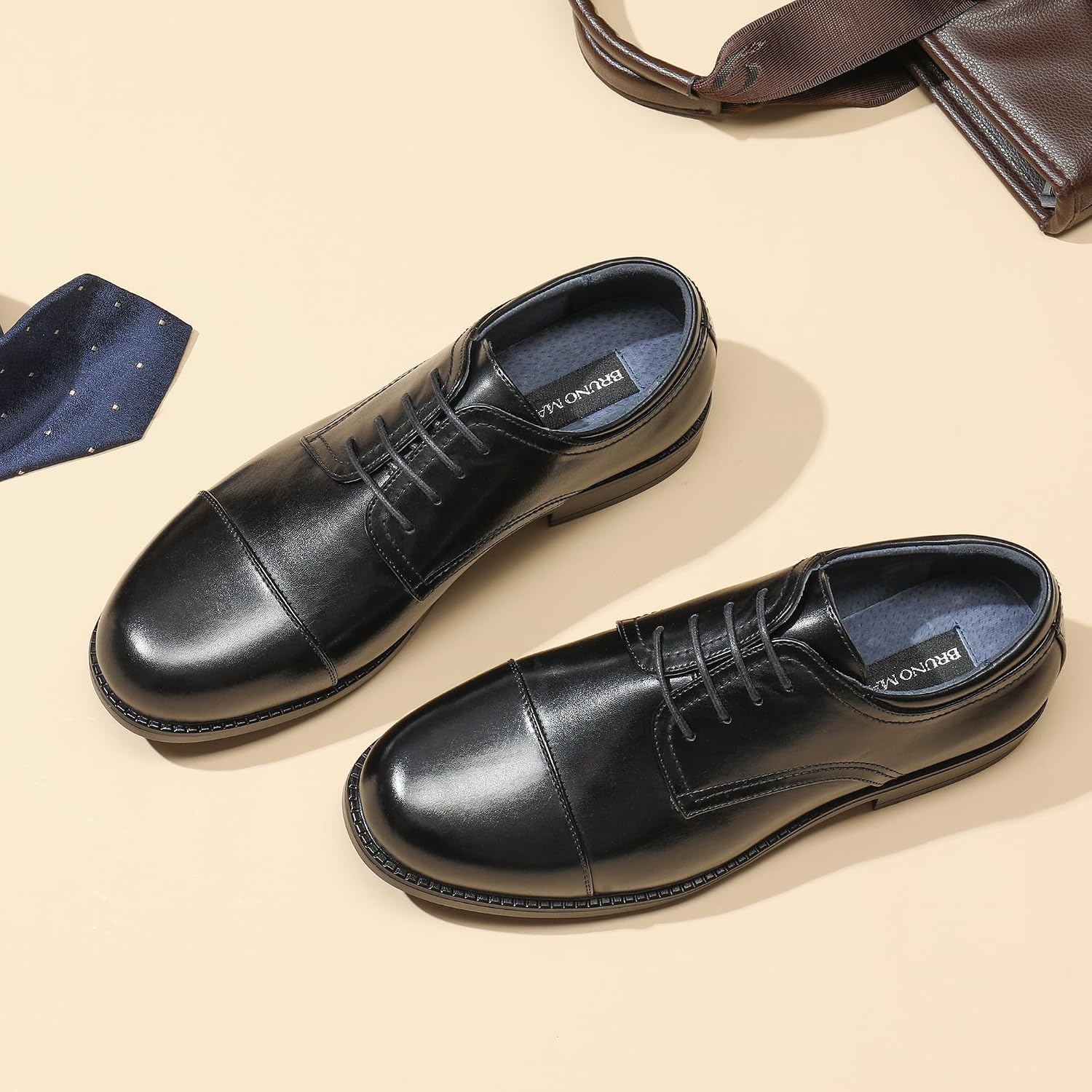 image:imageBruno Marc Mens Dress Oxford Classic Cap Toe Shoes Classic Cap Toe Oxfords LaceUp for Weddings Office Daily Commutes Nights Out AllDay ComfortBlack