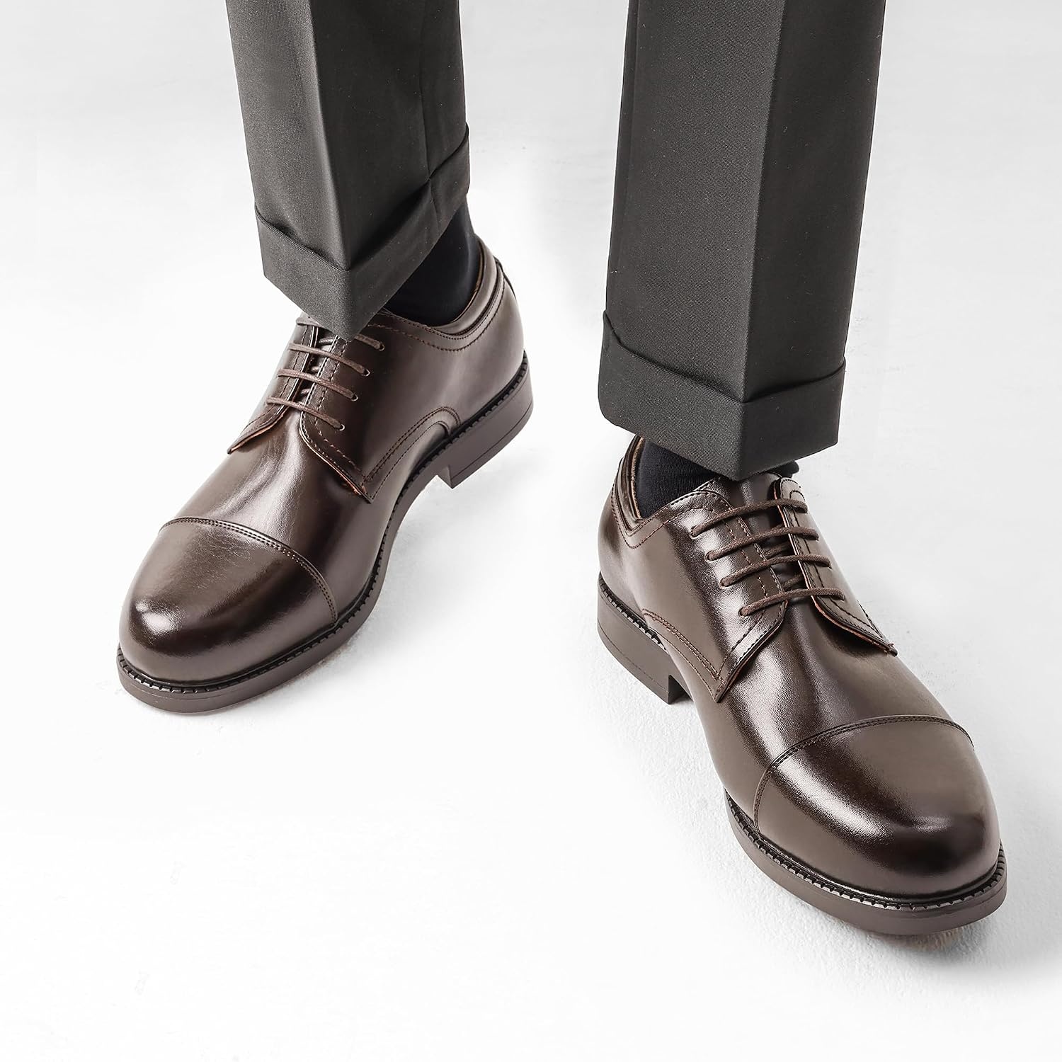 image:imageBruno Marc Mens Dress Oxford Classic Cap Toe Shoes Classic Cap Toe Oxfords LaceUp for Weddings Office Daily Commutes Nights Out AllDay ComfortDark Brown