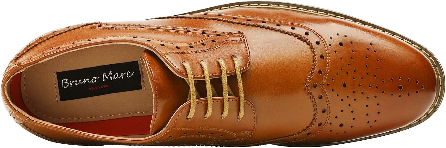image:imageBruno Marc Mens Dress Shoes Smooth PU UpperBreathable LiningSweatWicking Latex Insole for Office amp Daily OccasionsWingtip Brown