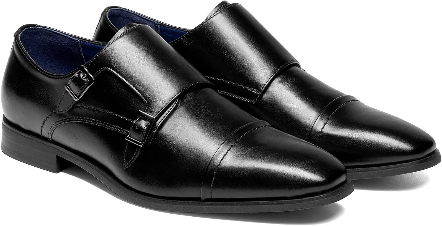 image:imageBruno Marc Mens Dress Shoes Monk Strap Slip on Loafers Cap Toe Double Stacked Heel Wedding Prom Graduation Office ChurchBlack