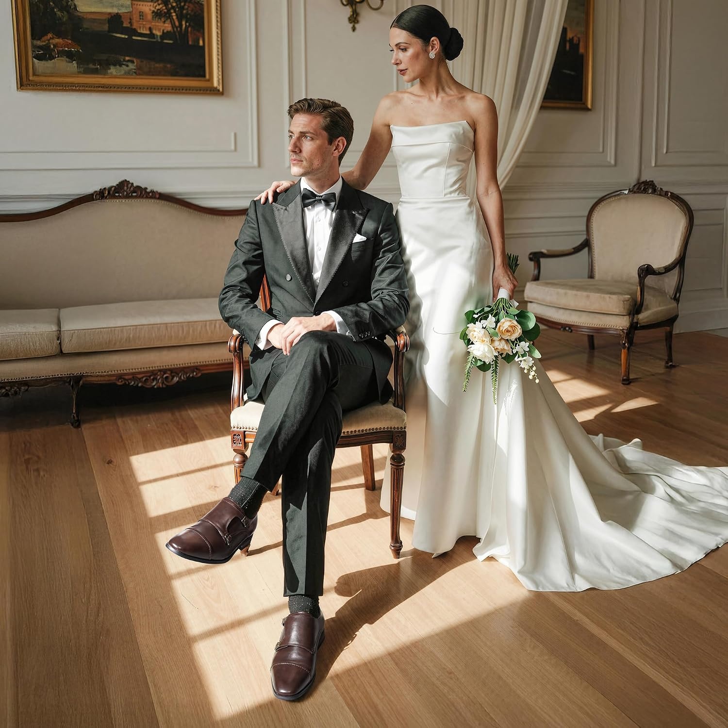 image:imageBruno Marc Mens Dress Shoes Monk Strap Slip on Loafers Cap Toe Double Stacked Heel Wedding Prom Graduation Office ChurchBrown