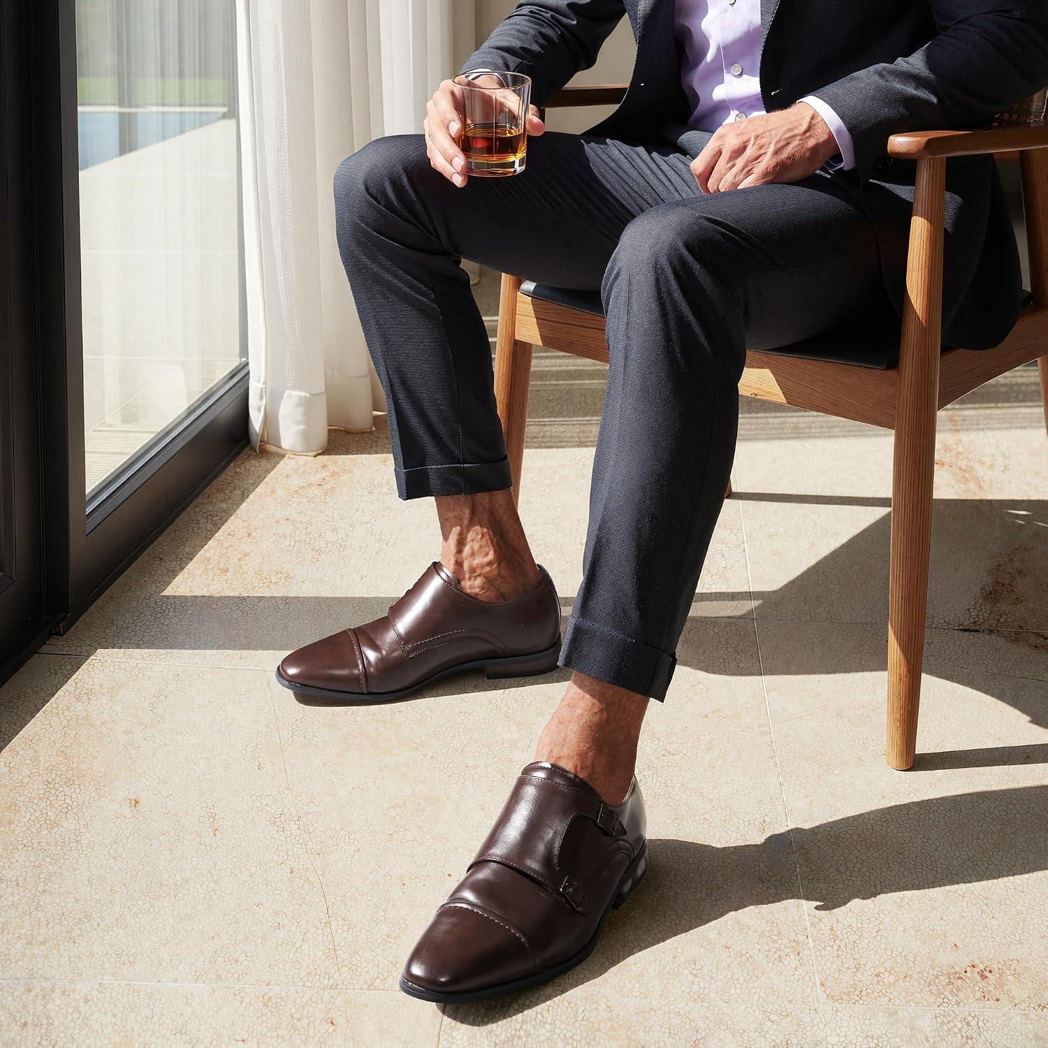image:imageBruno Marc Mens Dress Shoes Monk Strap Slip on Loafers Cap Toe Double Stacked Heel Wedding Prom Graduation Office ChurchBrown