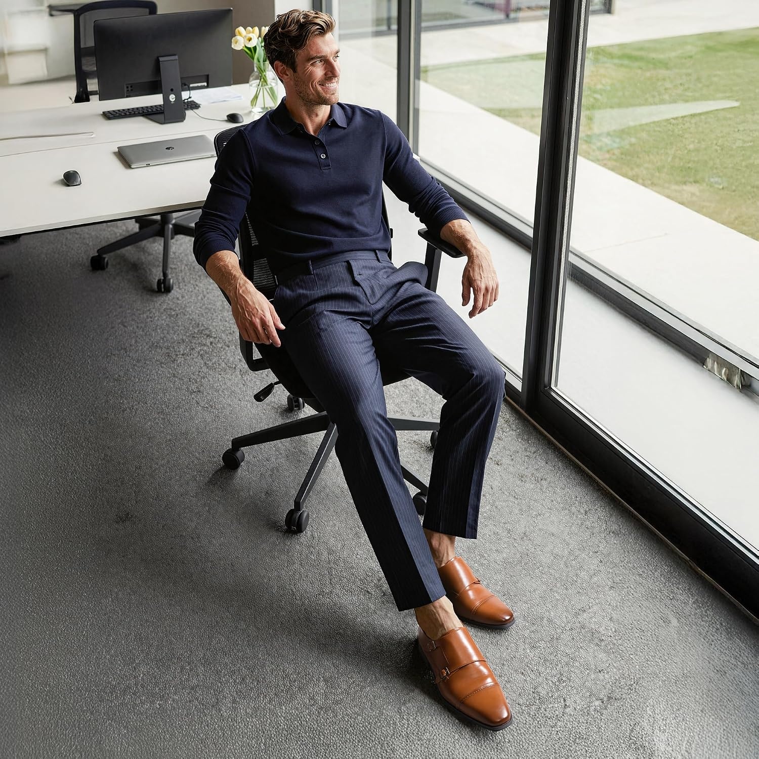 image:imageBruno Marc Mens Dress Shoes Monk Strap Slip on Loafers Cap Toe Double Stacked Heel Wedding Prom Graduation Office ChurchCamel