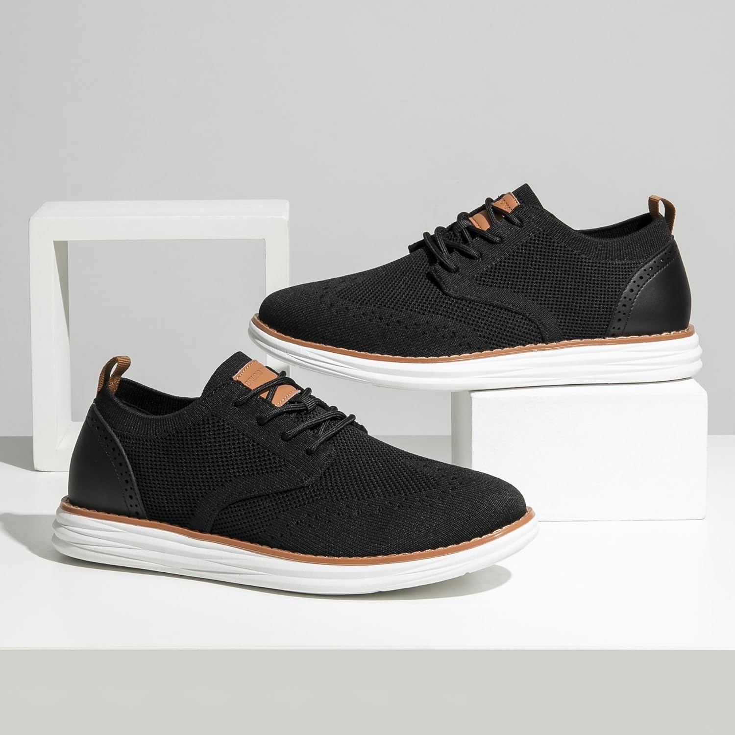 image:imageBruno Marc Mens KnitFlex Craft Mesh Oxfords Sneakers Breathable Woven Knit Upper WearResistant Rubber Sole Thick EVA Insole Chunky Sole for Office amp Casual Daily Wear6black