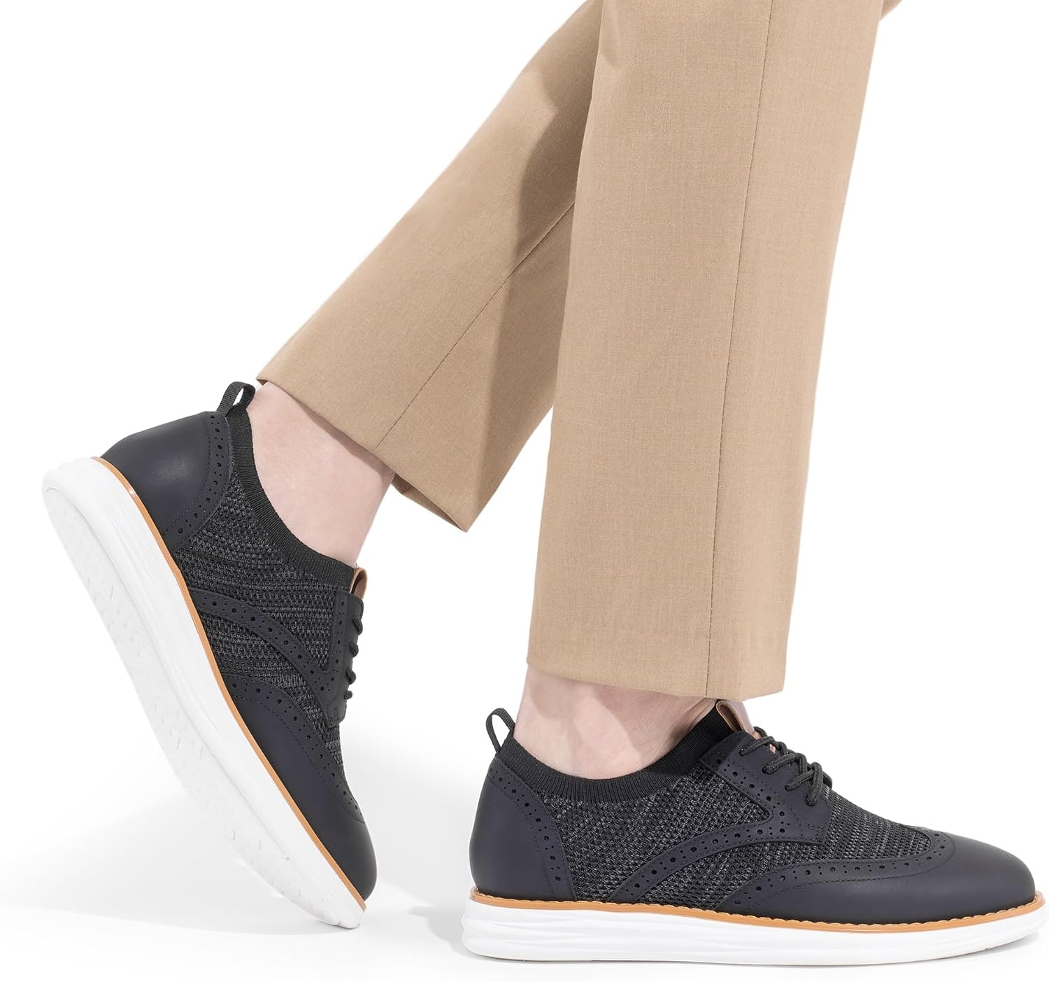 image:imageBruno Marc Mens KnitFlex Craft Mesh Oxfords Sneakers Breathable Woven Knit Upper WearResistant Rubber Sole Thick EVA Insole Chunky Sole for Office amp Casual Daily Wear8black
