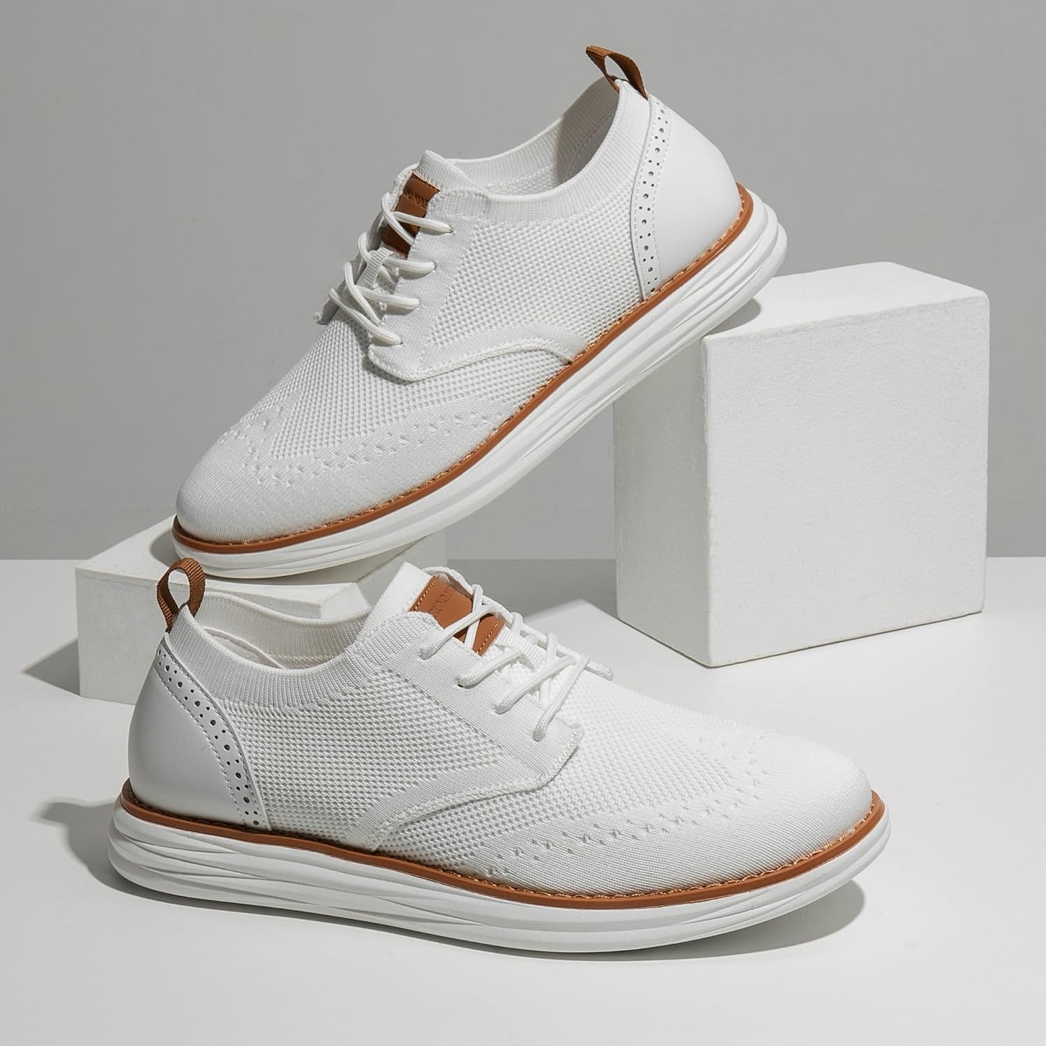 image:imageBruno Marc Mens KnitFlex Craft Mesh Oxfords Sneakers Breathable Woven Knit Upper WearResistant Rubber Sole Thick EVA Insole Chunky Sole for Office amp Casual Daily Wear6white