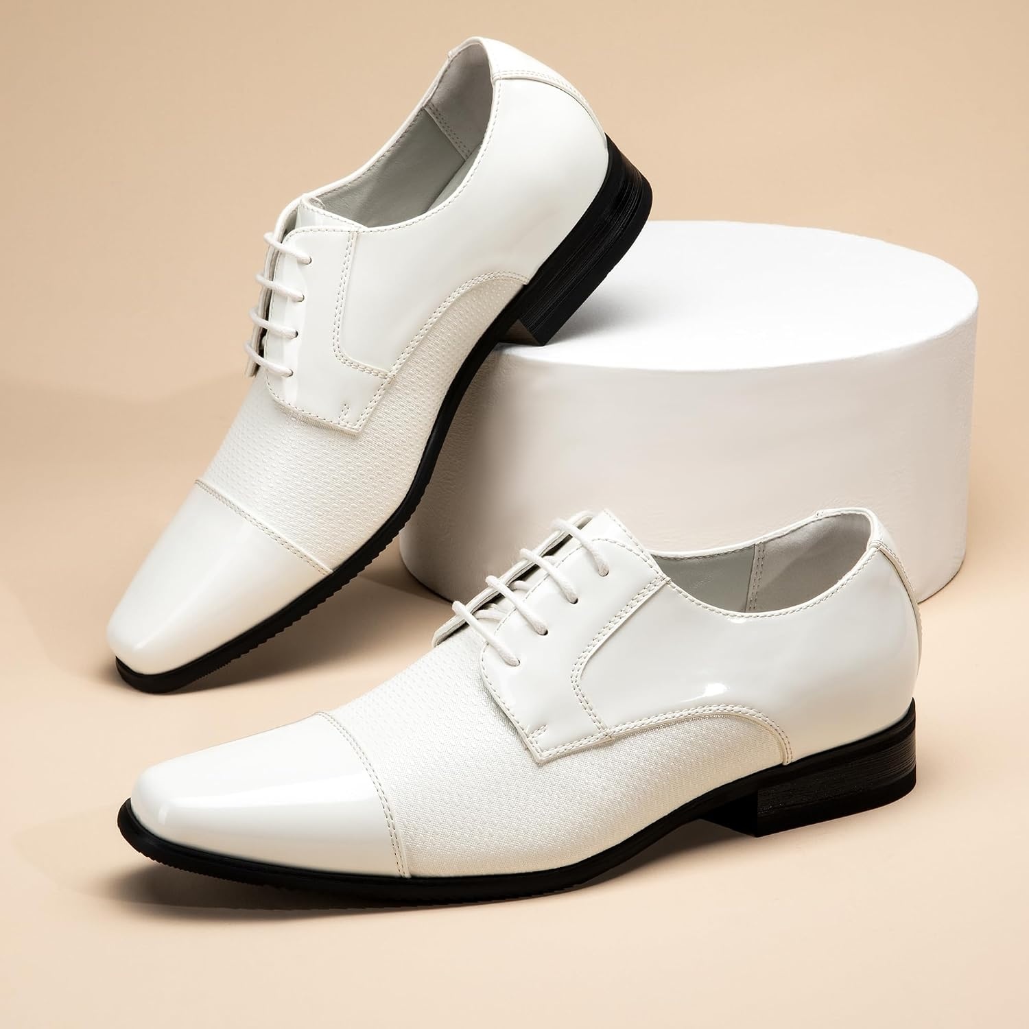image:imageBruno Marc Mens Patent Tuxedo Dress Formal Oxfords Classic Laceup Formal Oxfords Patent Vegan Leather Shoes Ultimate Comfort Lightweight and FlexibleWhitepat