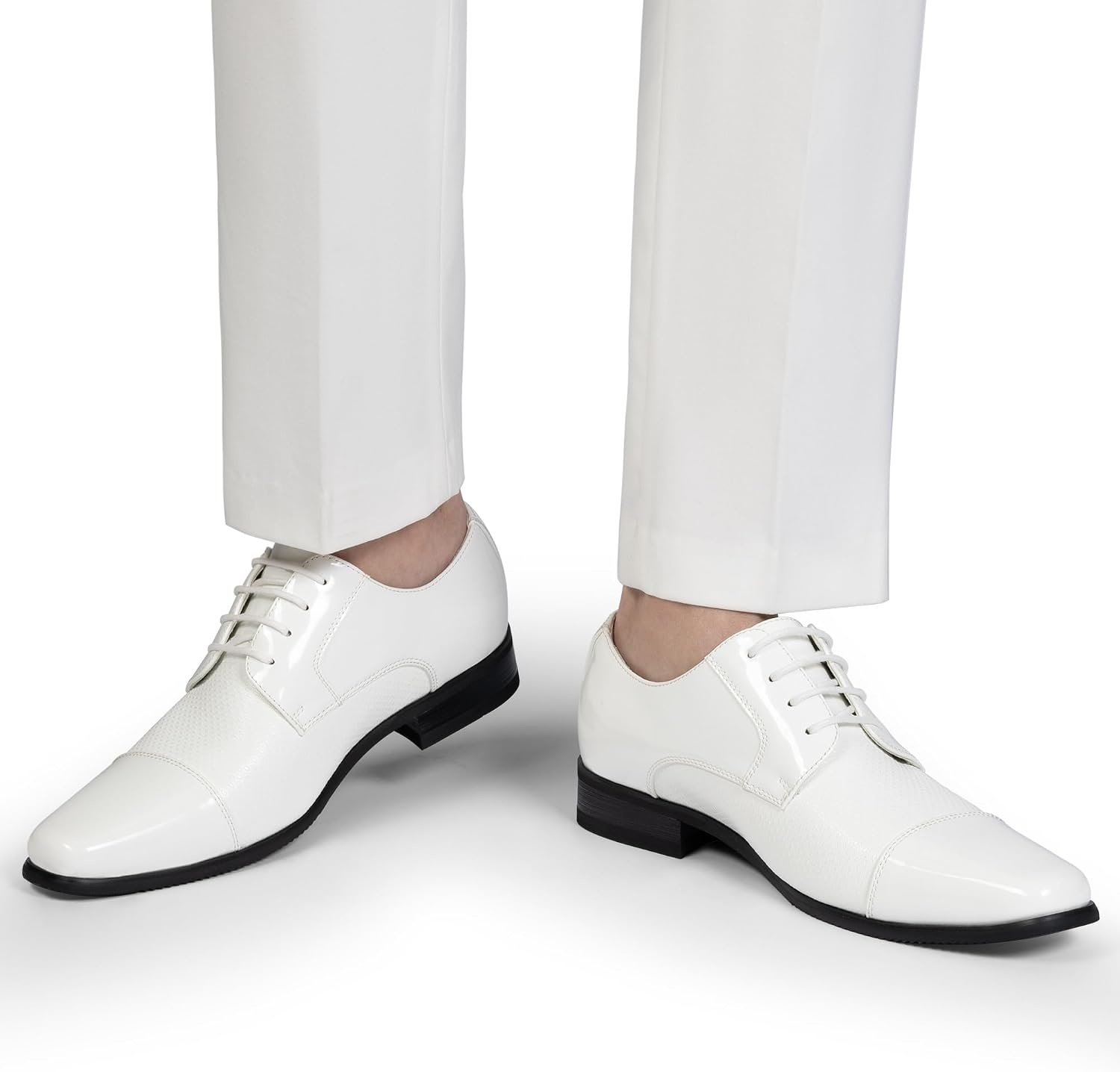 image:imageBruno Marc Mens Patent Tuxedo Dress Formal Oxfords Classic Laceup Formal Oxfords Patent Vegan Leather Shoes Ultimate Comfort Lightweight and FlexibleWhitepat