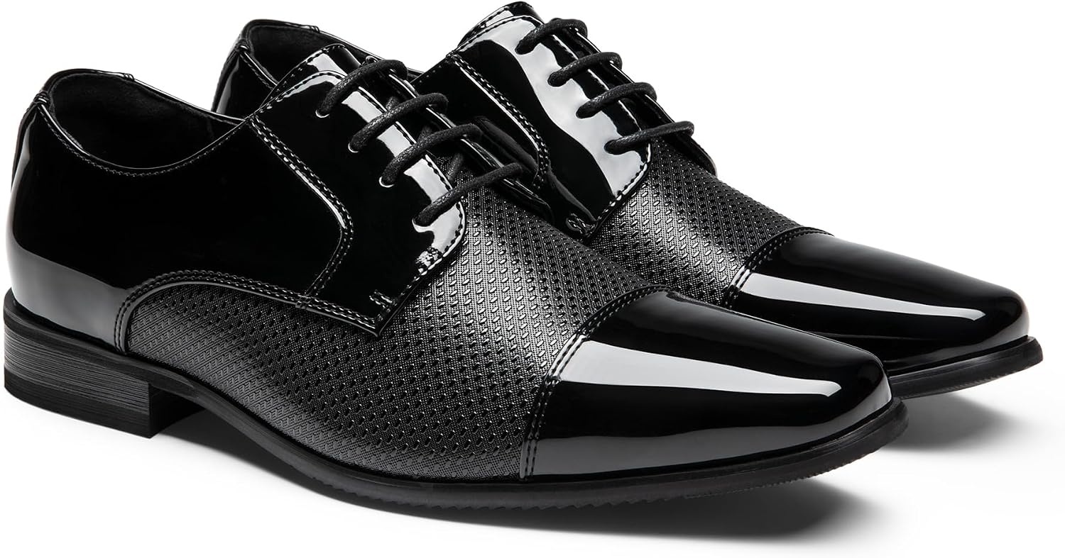 image:imageBruno Marc Mens Patent Tuxedo Dress Formal Oxfords Classic Laceup Formal Oxfords Patent Vegan Leather Shoes Ultimate Comfort Lightweight and FlexibleBlackpat