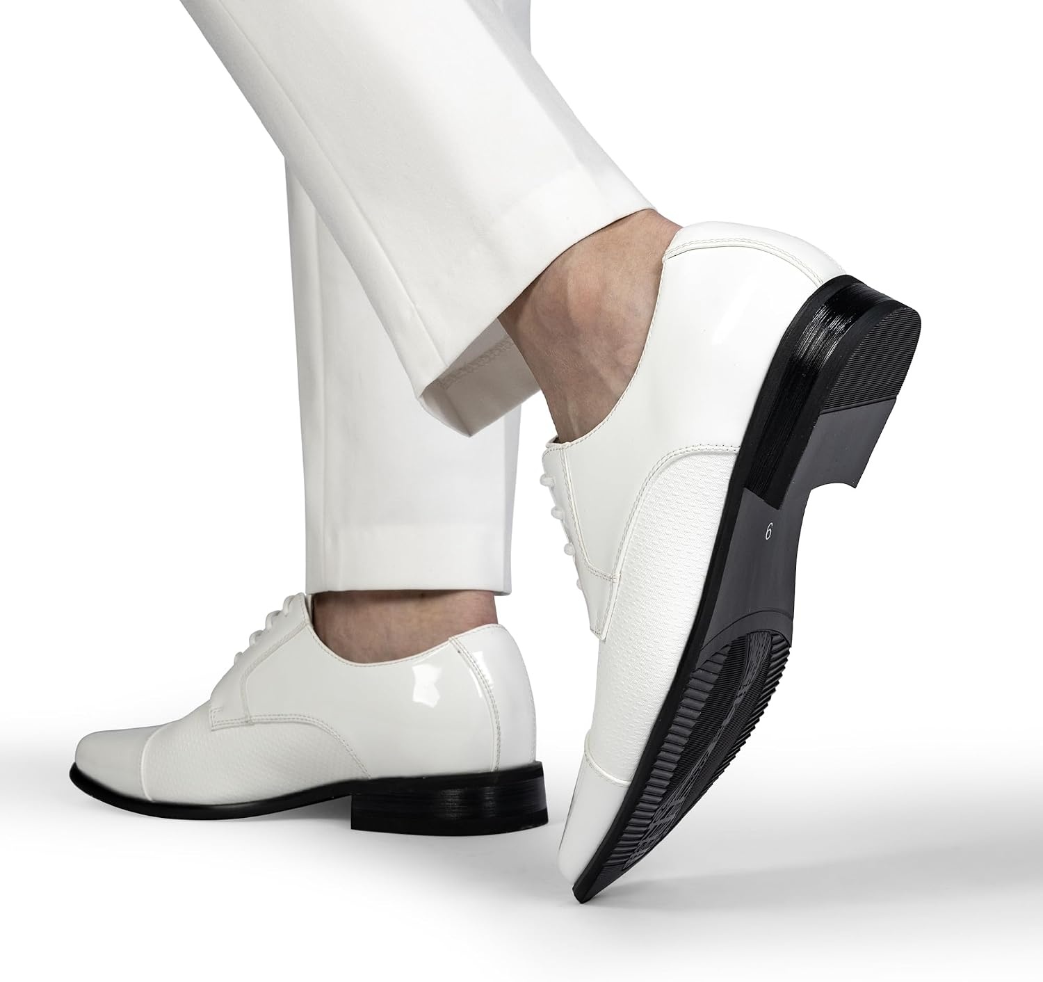 image:imageBruno Marc Mens Patent Tuxedo Dress Formal Oxfords Classic Laceup Formal Oxfords Patent Vegan Leather Shoes Ultimate Comfort Lightweight and FlexibleWhitepat