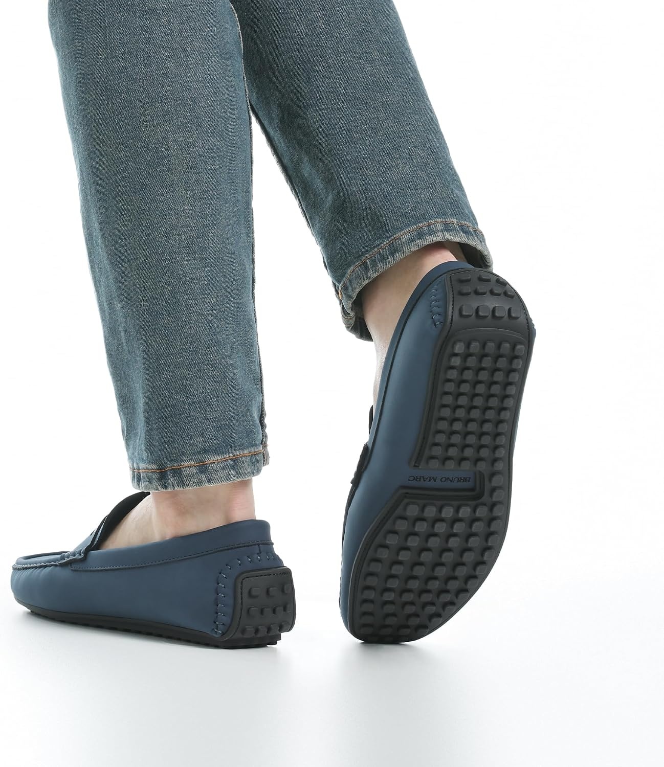image:imageBruno Marc Mens Slipon Penny Loafers Driving Shoes Suede Upper Moccasin Toe Foam Insole Lightweight Commutes Home Office Casual Daily Errands TravelDark Blue