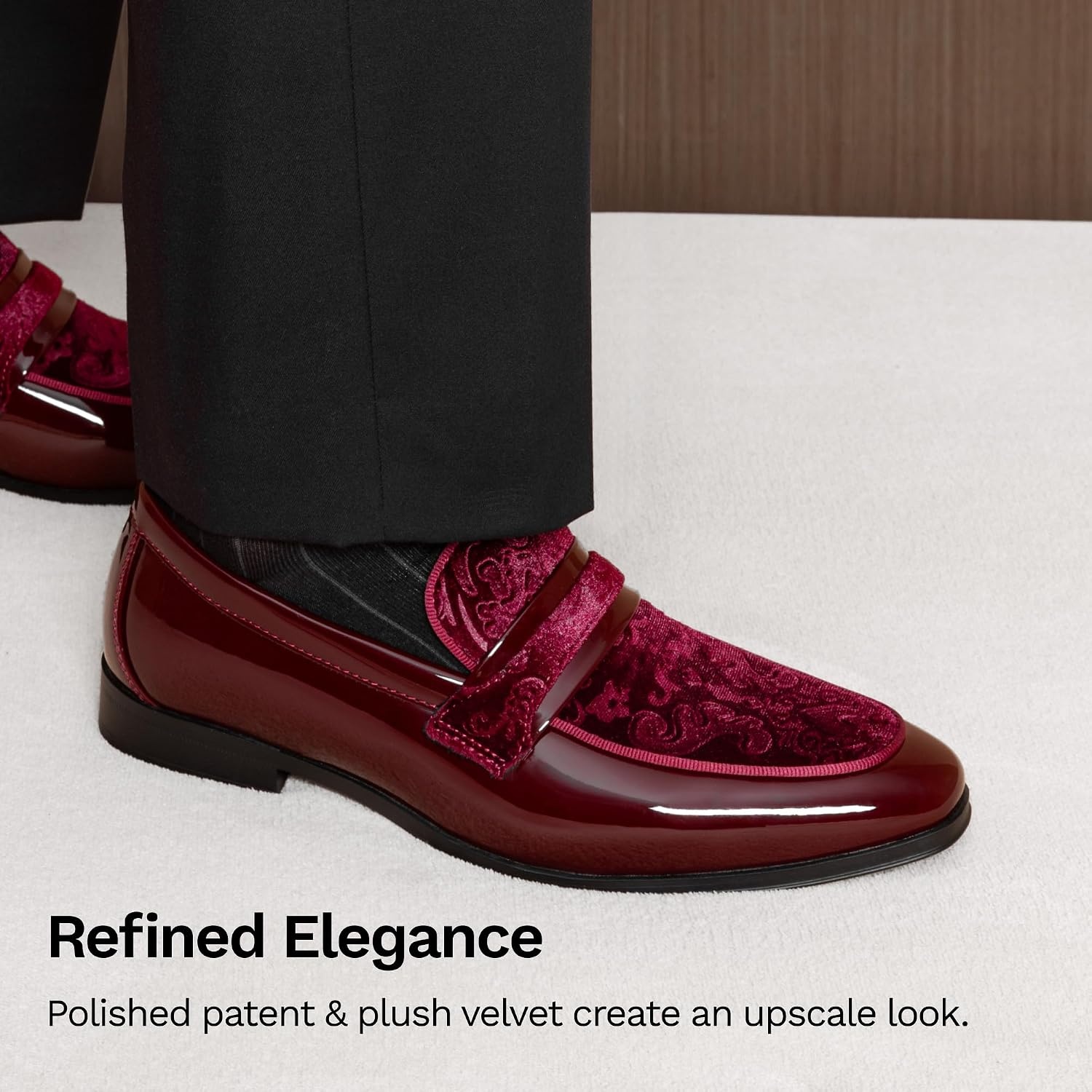 image:imageBruno Marc Mens Tuxedo Loafers Slipon Dress Shoes Shiny Patent Velvet Wedding Party Prom Banquet Graduation Suit Formal OfficeBurgundy