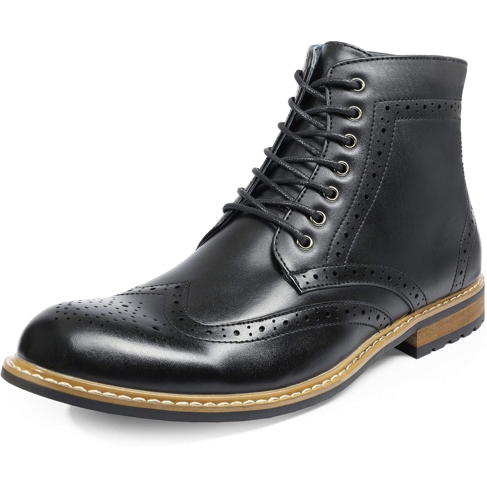 image:imageBruno Marc Mens Dress Derby Boots  LaceUp amp Side Zipper ClosureLatex Padded Insole Flexible Rubber Outsole for Business Casual OccasionsBlack